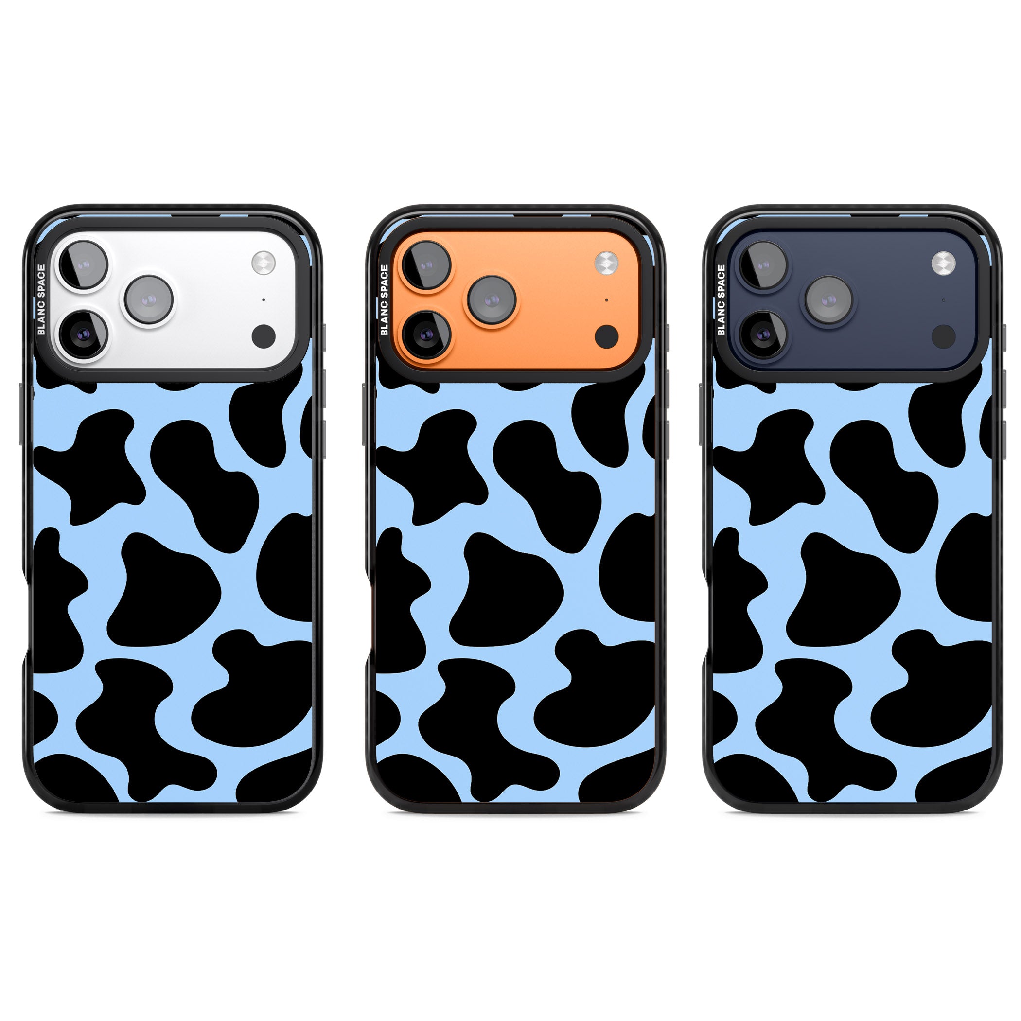 Blue And Black Cow Print iPhone 17 Pro Impact Pro Black Phone Case APT Impact Protection