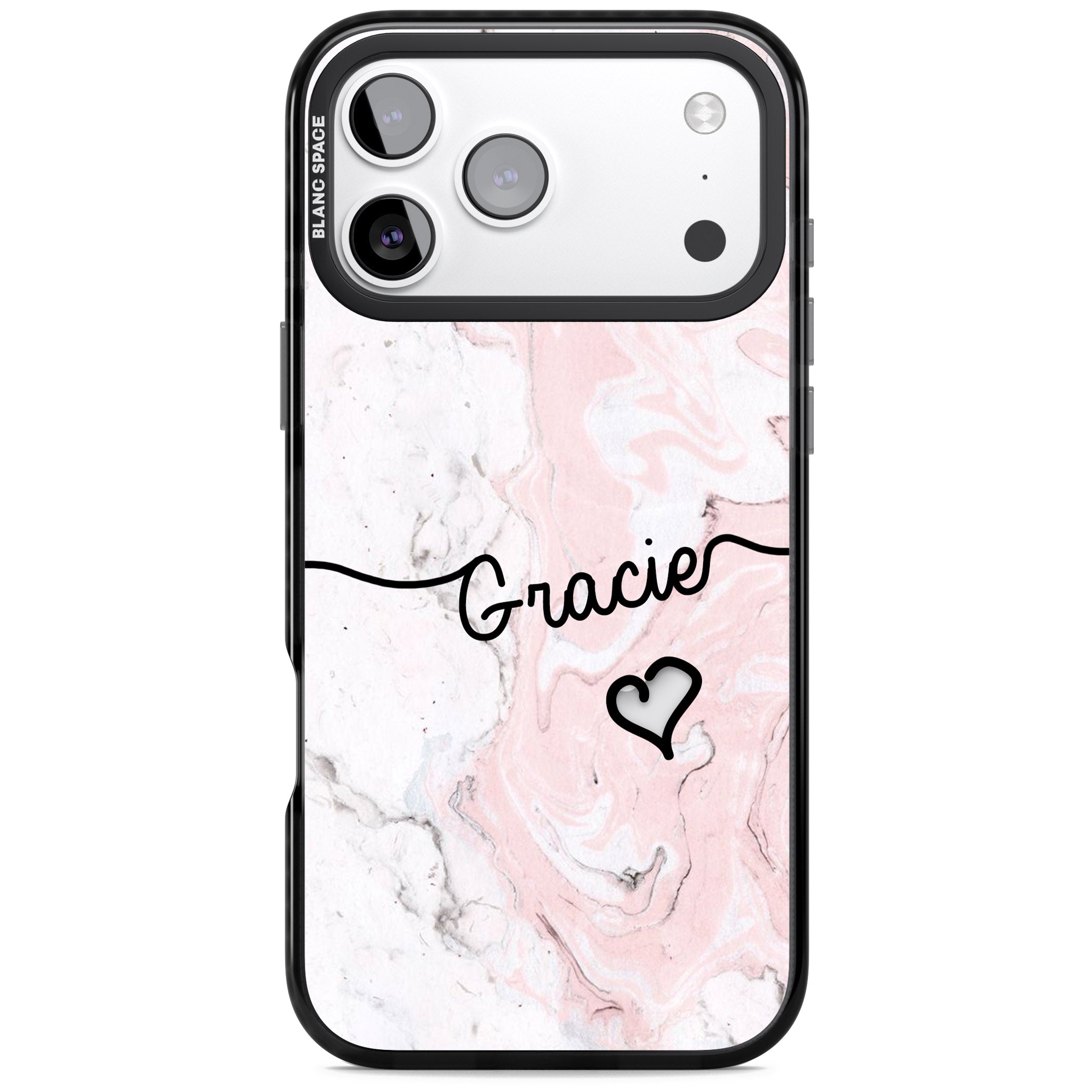 Personalised Pink Marble iPhone 17 Pro Impact Pro Black Phone Case