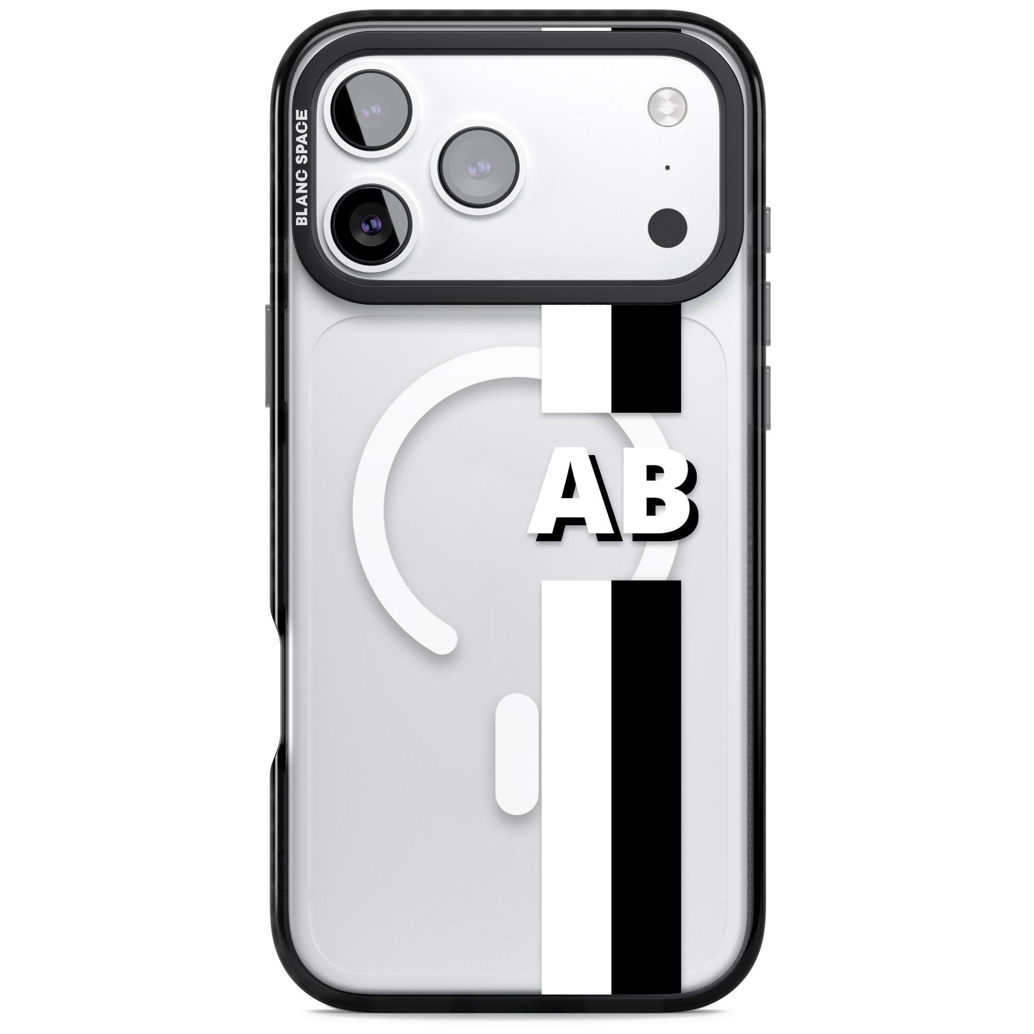Personalised Bold Two Stripe Name iPhone 17 Pro Impact Pro Black Phone Case