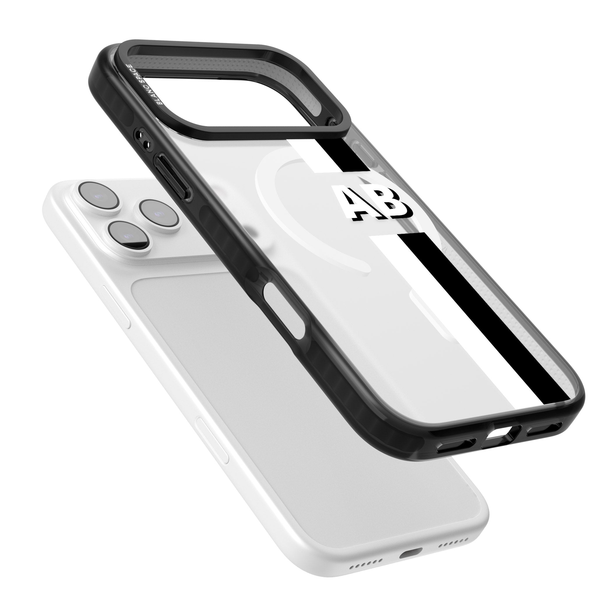 Personalised Bold Two Stripe Name iPhone 17 Pro Impact Pro Black Phone Case Colours