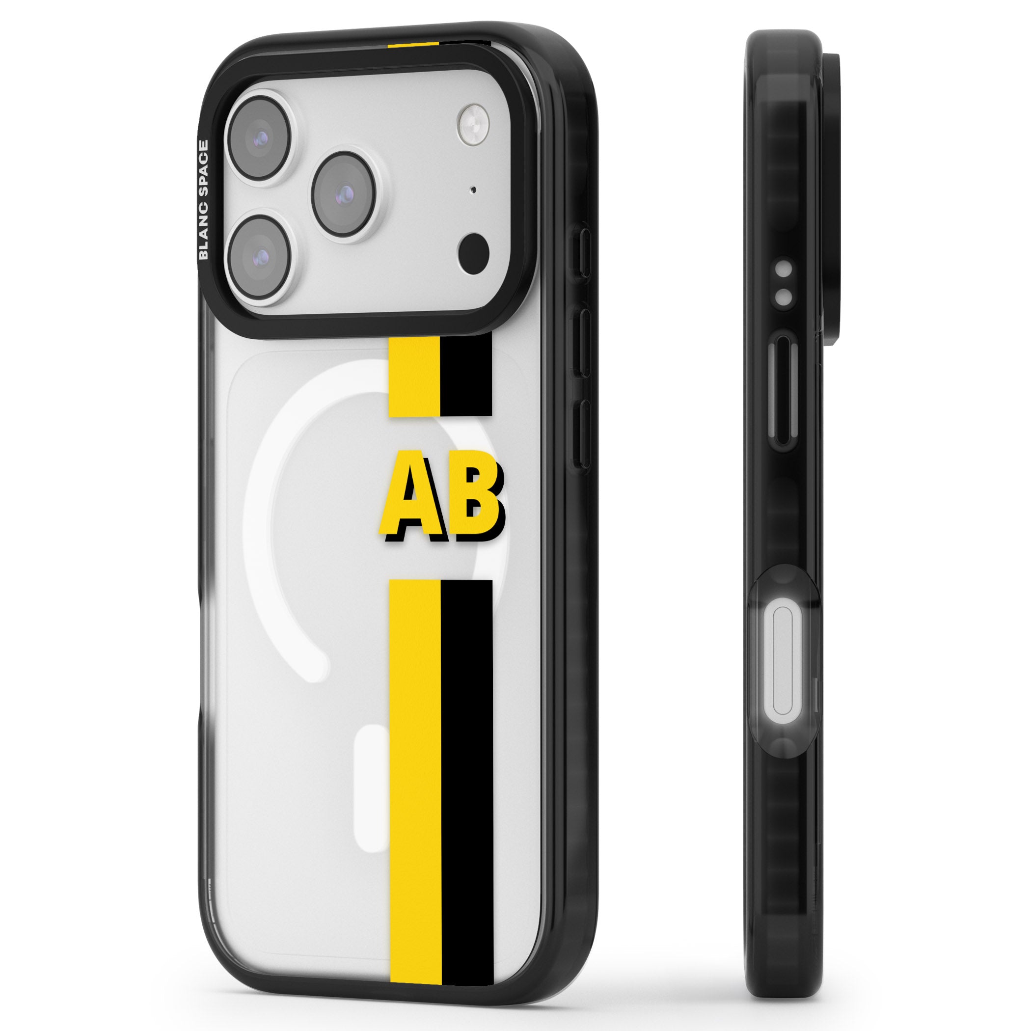 Personalised Bold Name Striped iPhone 17 Pro Impact Pro Black Phone Case Side Profile