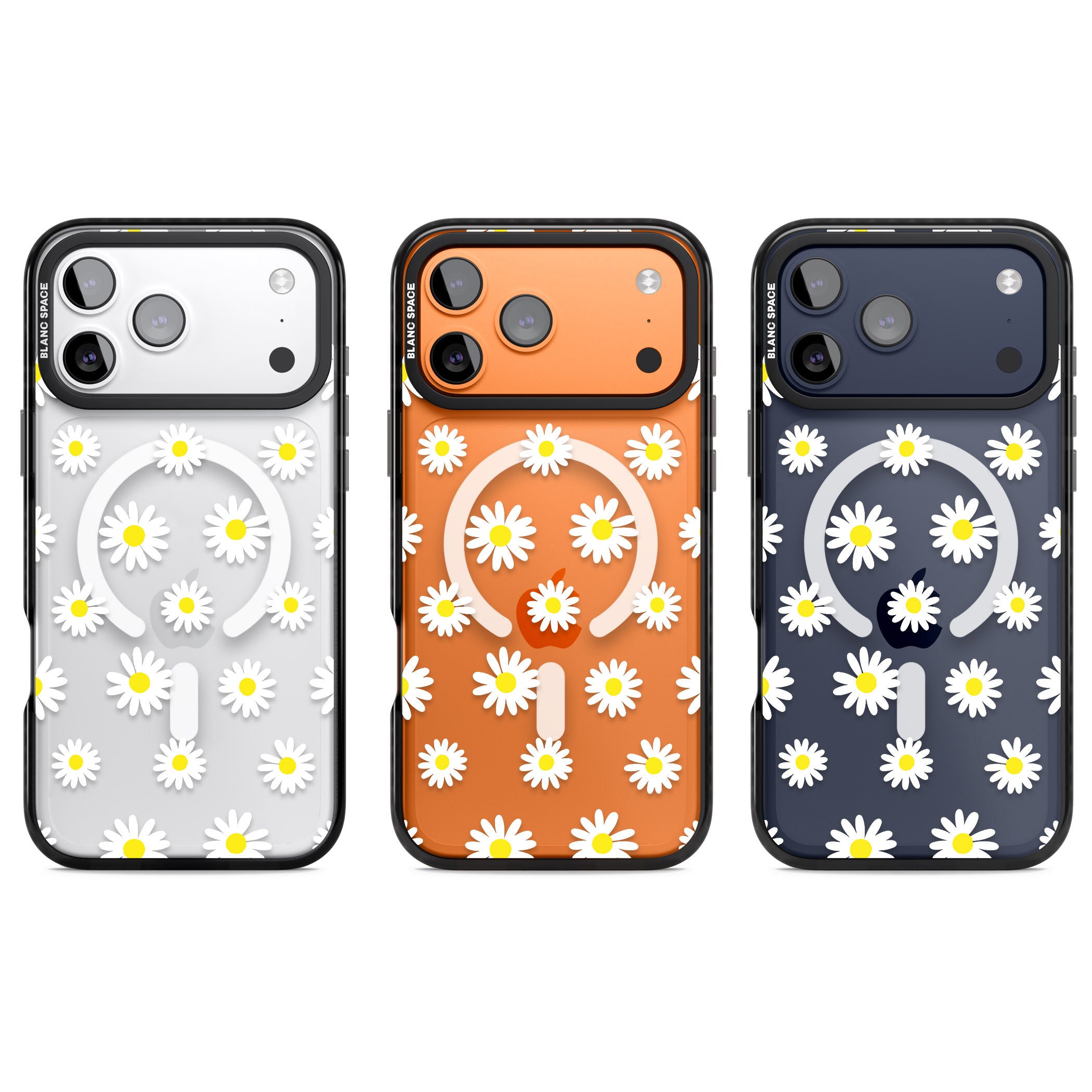 Personalised White Daisy Pattern iPhone 17 Pro Impact Pro Black Phone Case APT Impact Protection