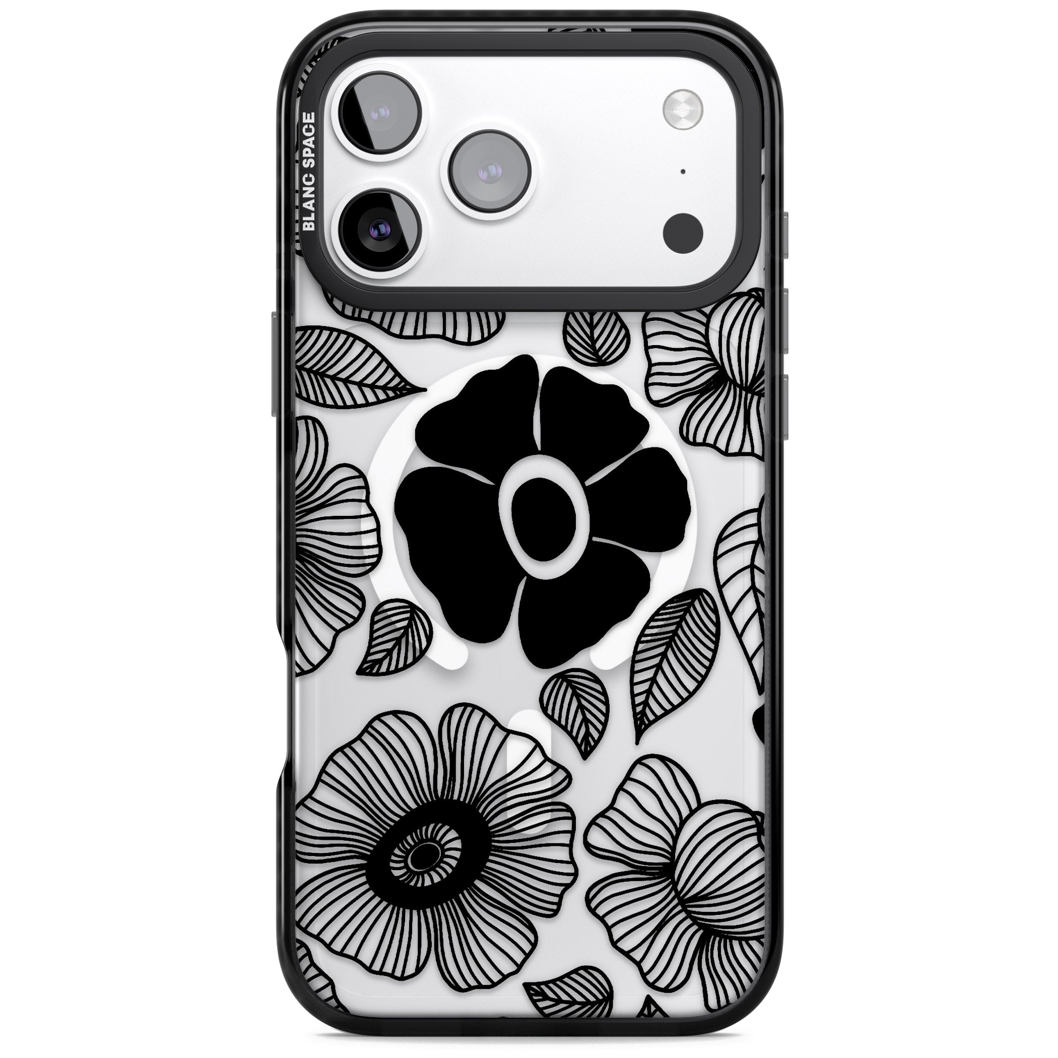 Black Flowers iPhone 17 Pro Impact Pro Black Phone Case