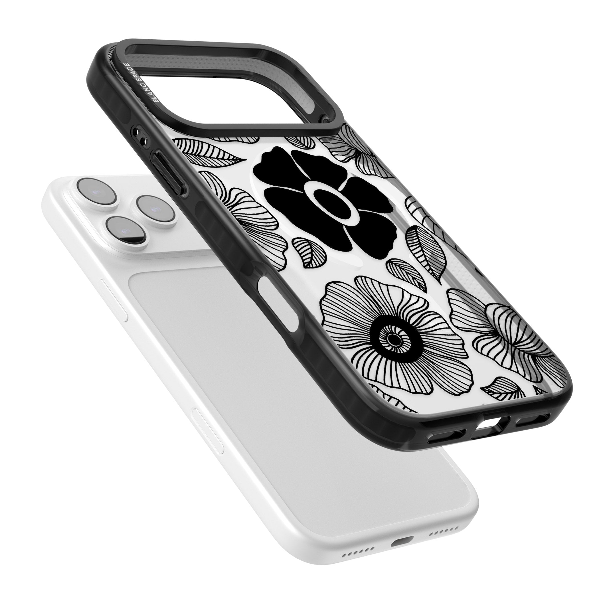 Black Flowers iPhone 17 Pro Impact Pro Black Phone Case Colours