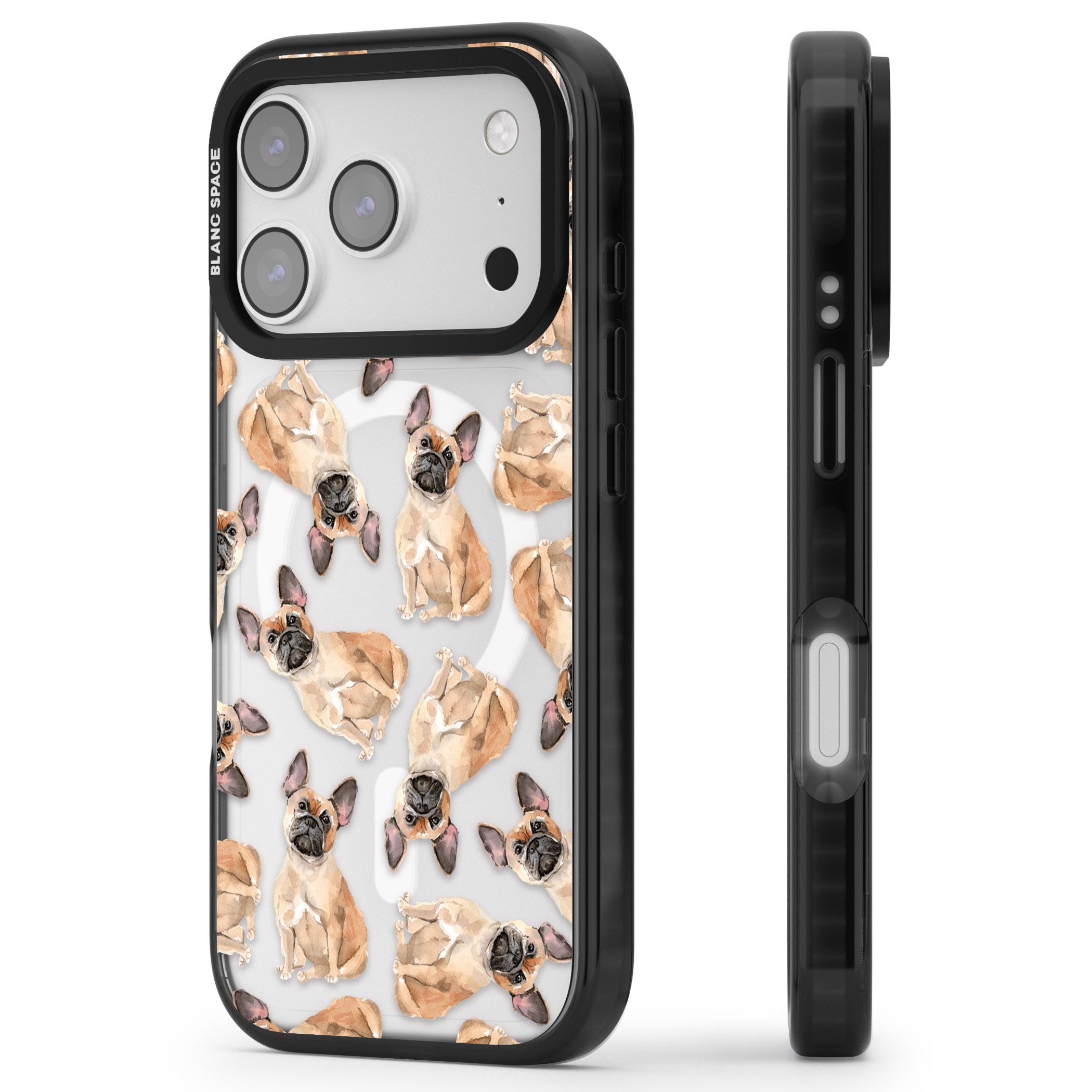 French Bulldog Watercolour Pattern iPhone 17 Pro Impact Pro Black Phone Case Side Profile