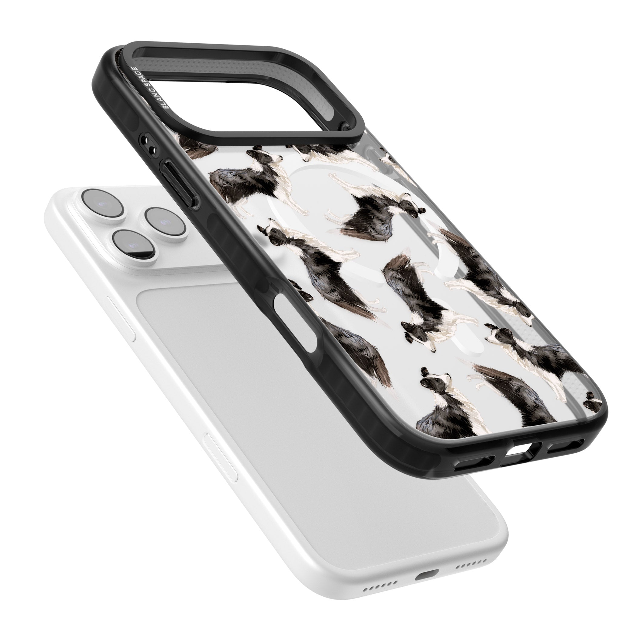 Border Collie Pattern Watercolour iPhone 17 Pro Impact Pro Black Phone Case Colours