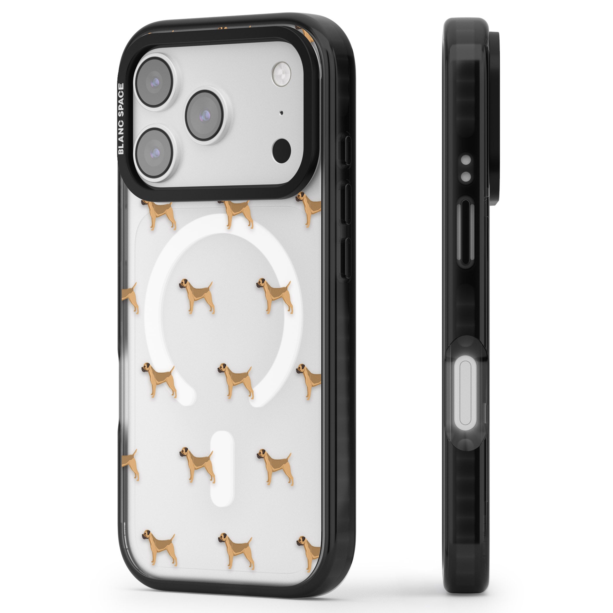 Border Terrier Dog Pattern iPhone 17 Pro Impact Pro Black Phone Case Side Profile