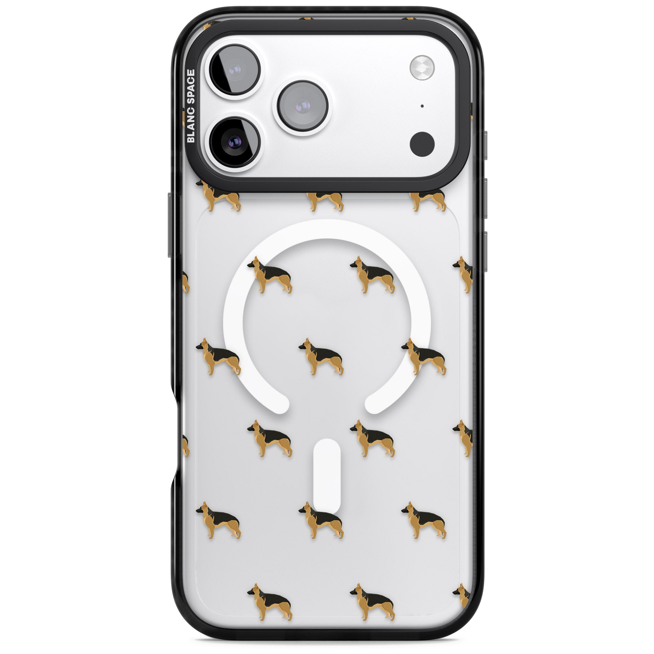 German Shepherd Pattern Clear iPhone 17 Pro Impact Pro Black Phone Case