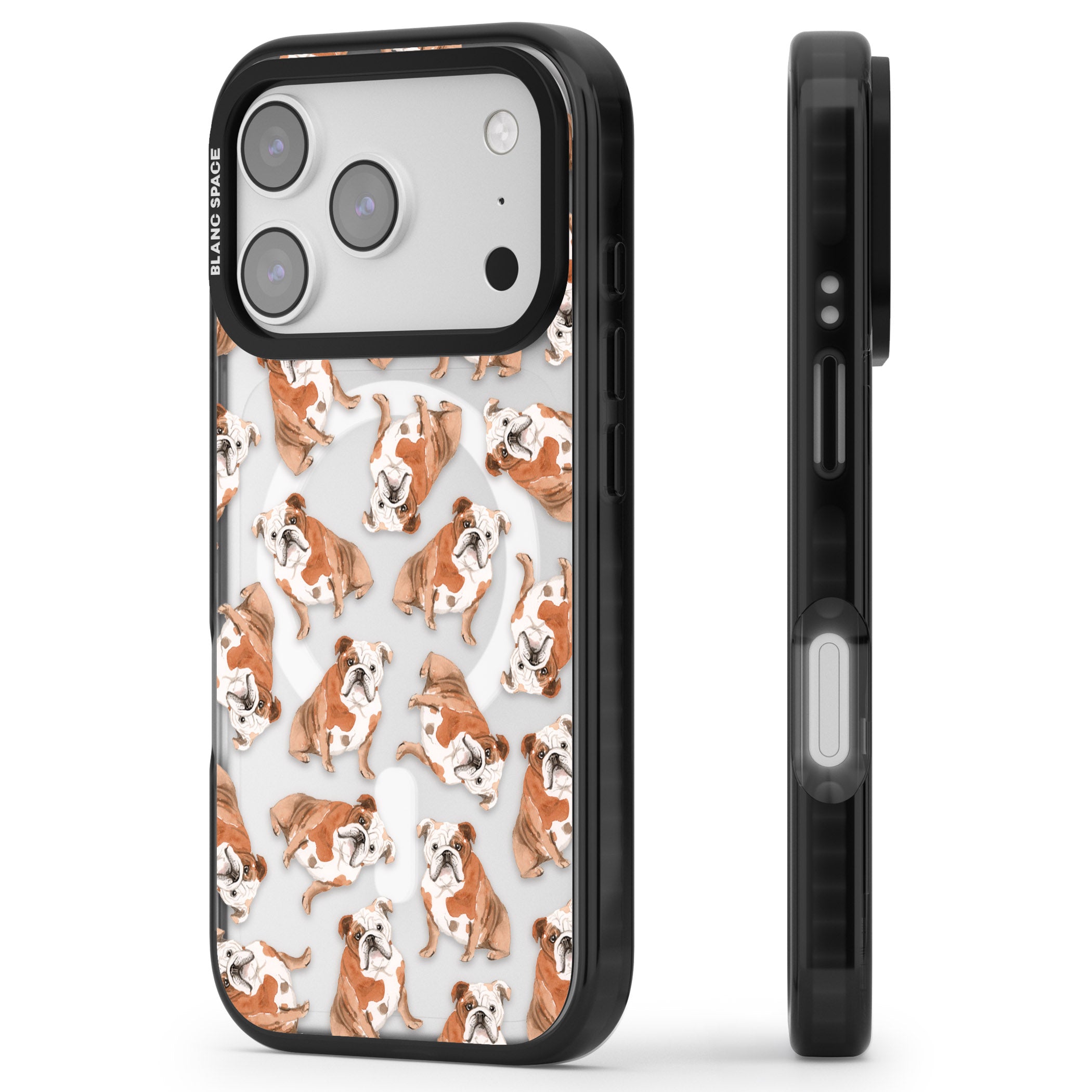 English Bulldog Watercolour Dog Pattern iPhone 17 Pro Impact Pro Black Phone Case Side Profile
