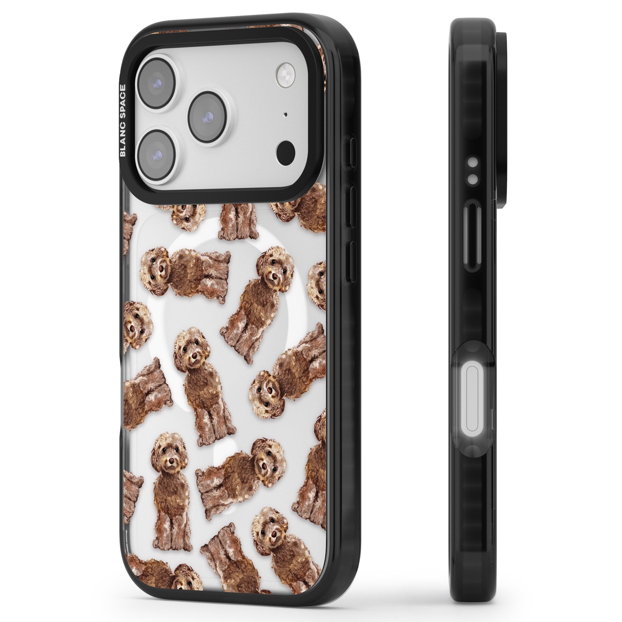 Brown Dog Pattern iPhone 17 Pro Impact Pro Black Phone Case Side Profile