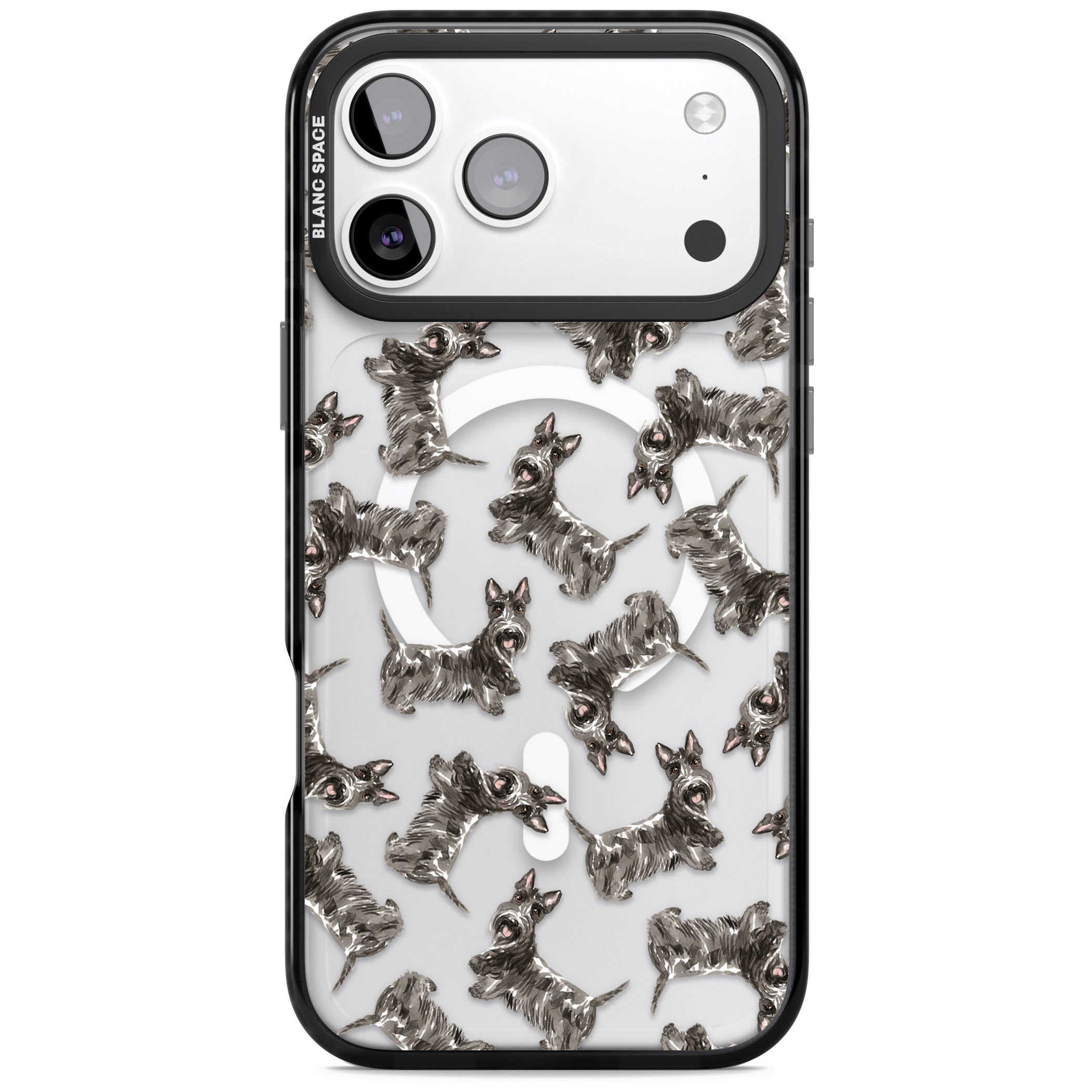 Scottish Terrier Pattern iPhone 17 Pro Impact Pro Black Phone Case