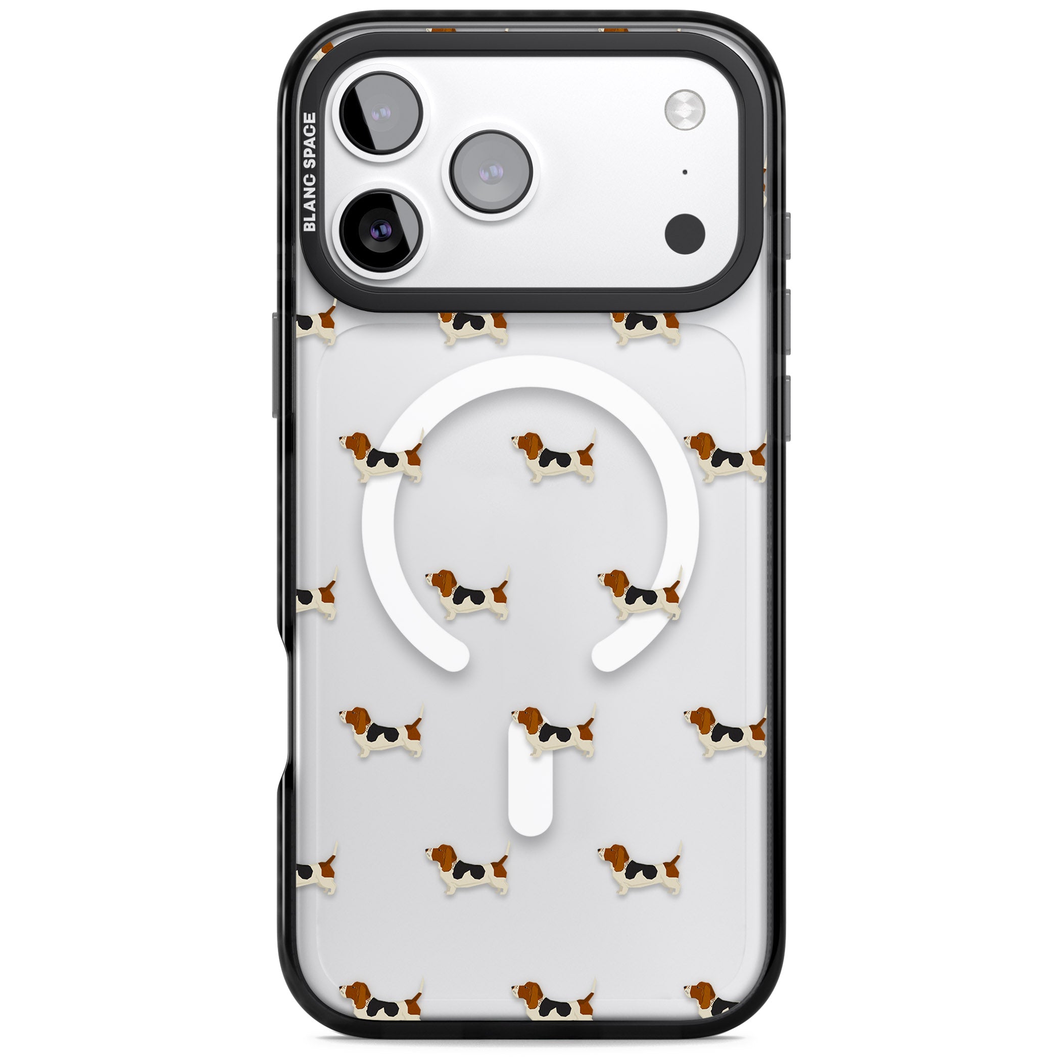 Basset Hound Pattern iPhone 17 Pro Impact Pro Black Phone Case