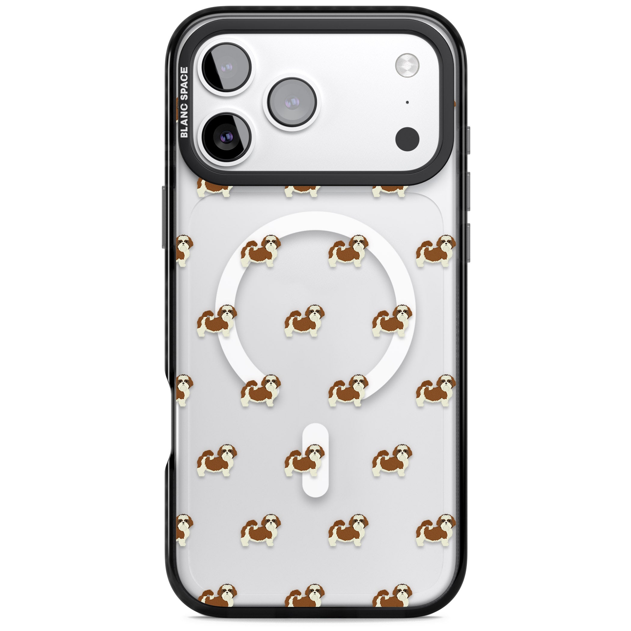 Shih Tzu Pattern Clear iPhone 17 Pro Impact Pro Black Phone Case