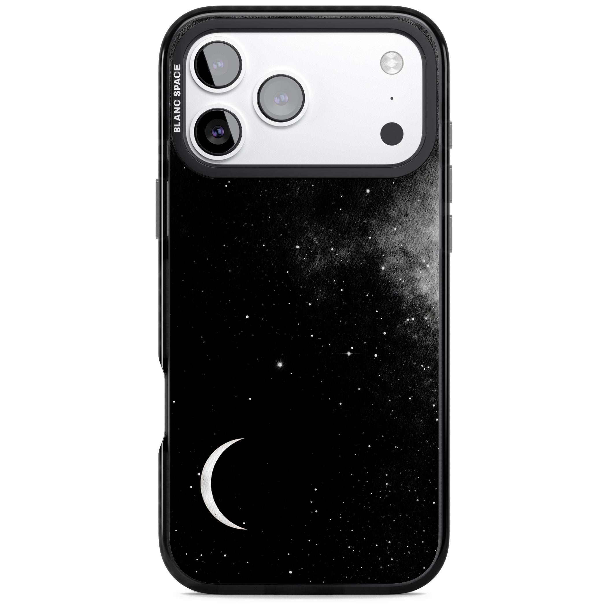 Night Sky Galaxies: Crescent Moon iPhone 17 Pro Impact Pro Black Phone Case
