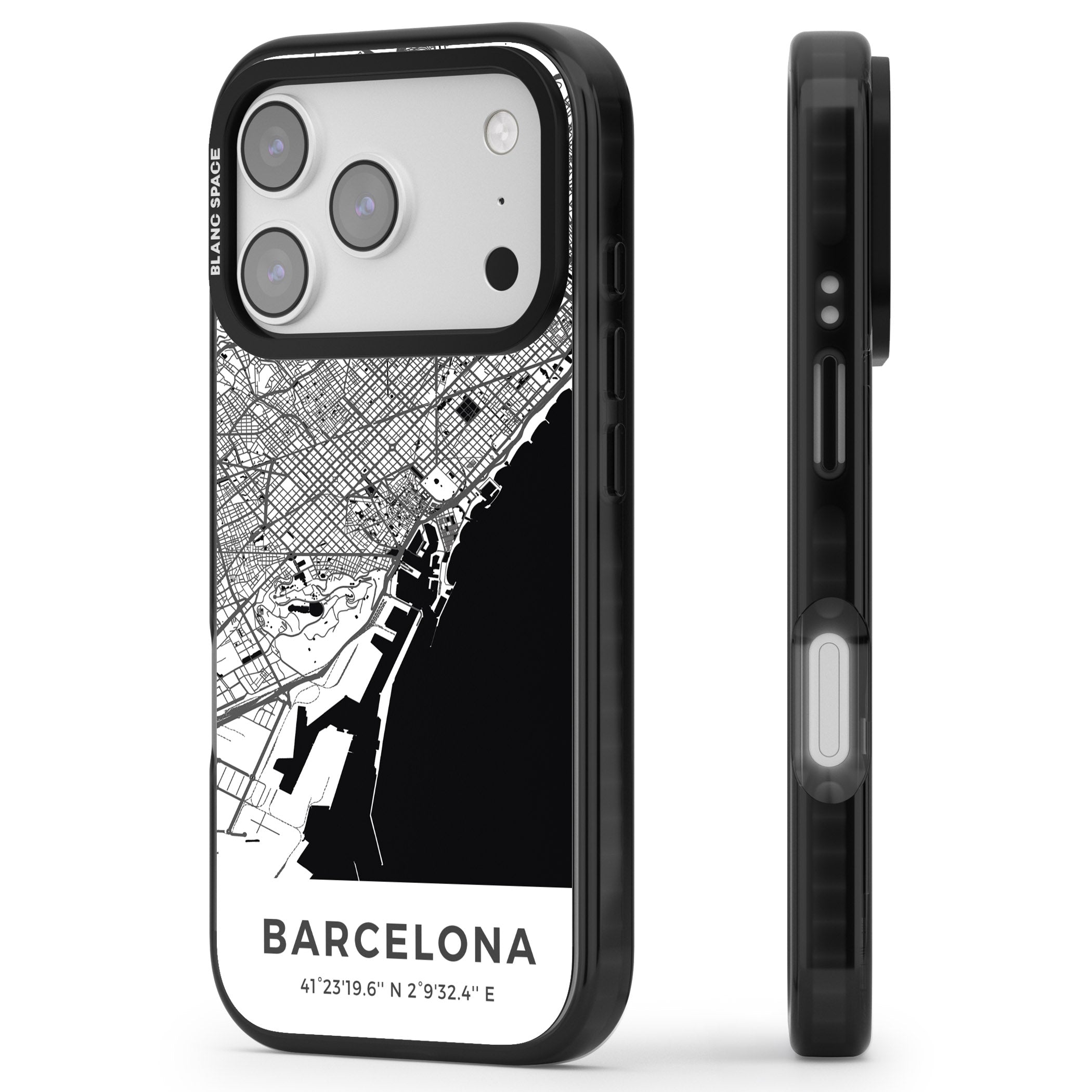 Barcelona Map iPhone 17 Pro Impact Pro Black Phone Case Side Profile