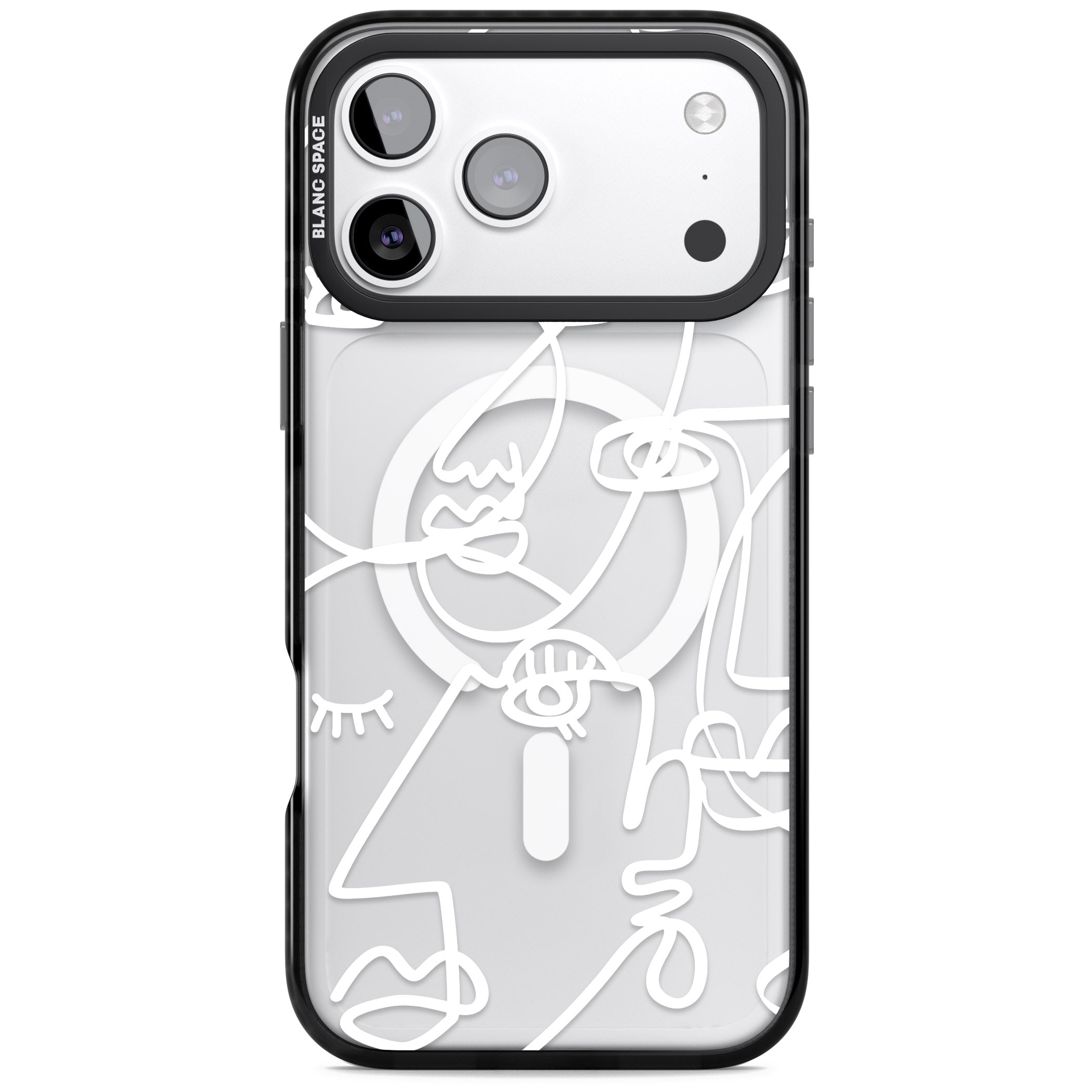 Abstract Line Art White Clear iPhone 17 Pro Impact Pro Black Phone Case