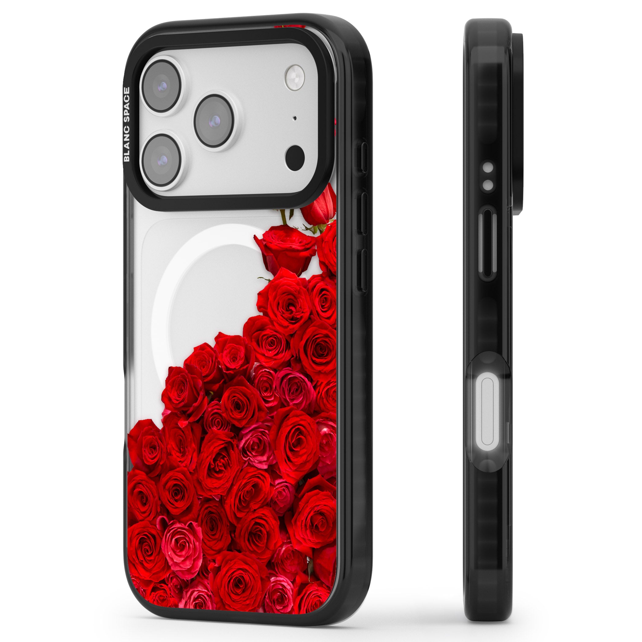 Floral Roses iPhone 17 Pro Impact Pro Black Phone Case Side Profile