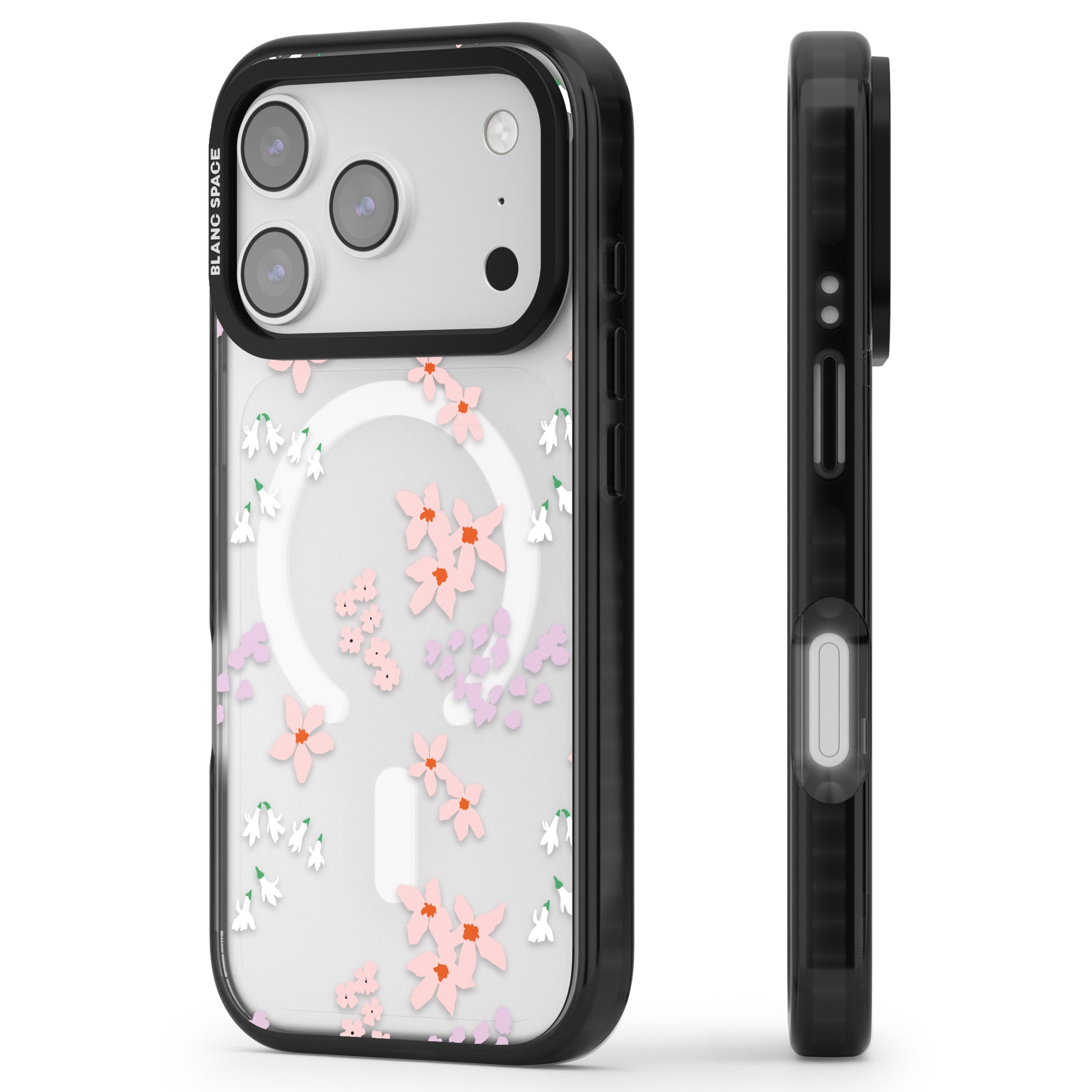 Pink & Purple Flower Mix iPhone 17 Pro Impact Pro Black Phone Case Side Profile