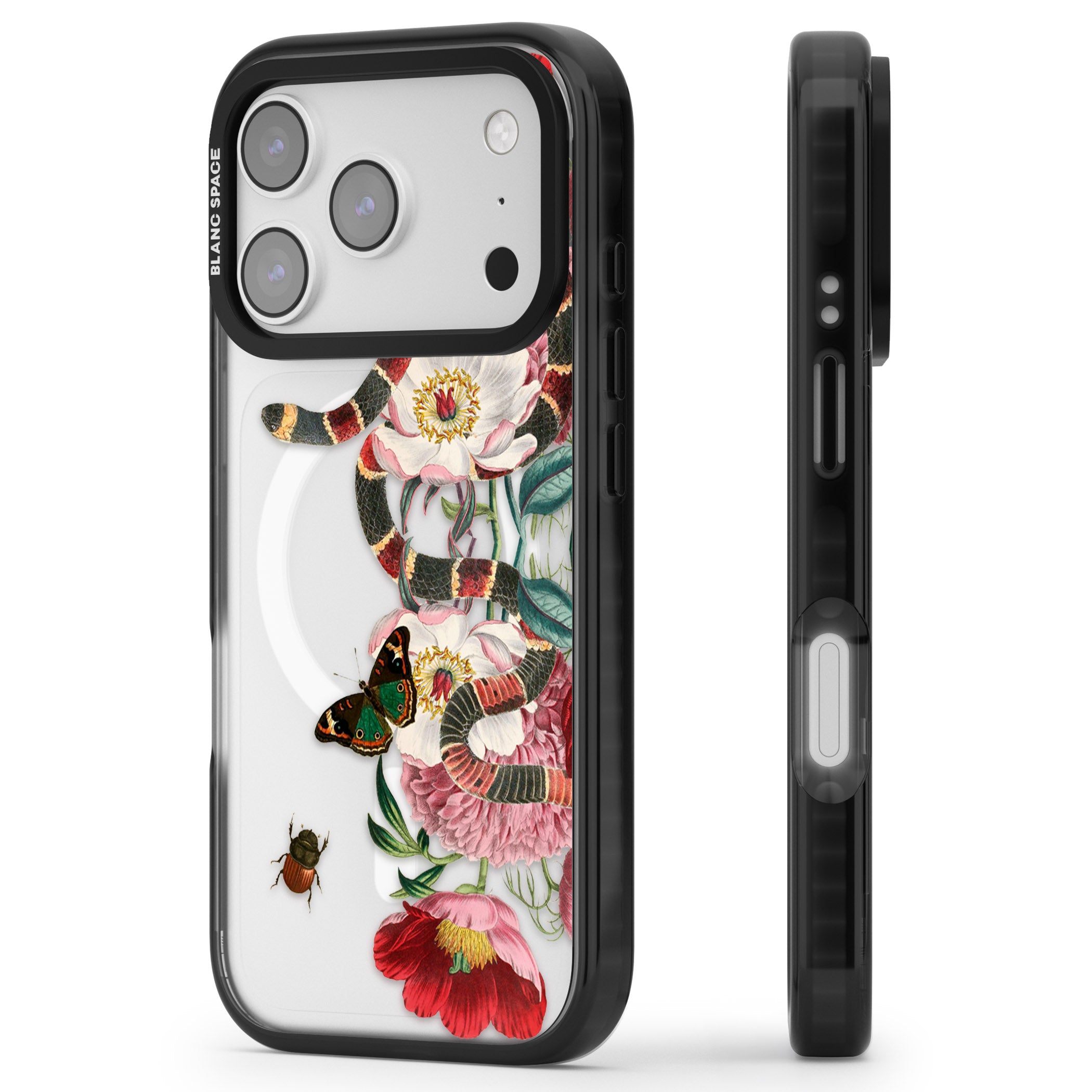 Floral Snake iPhone 17 Pro Impact Pro Black Phone Case Side Profile