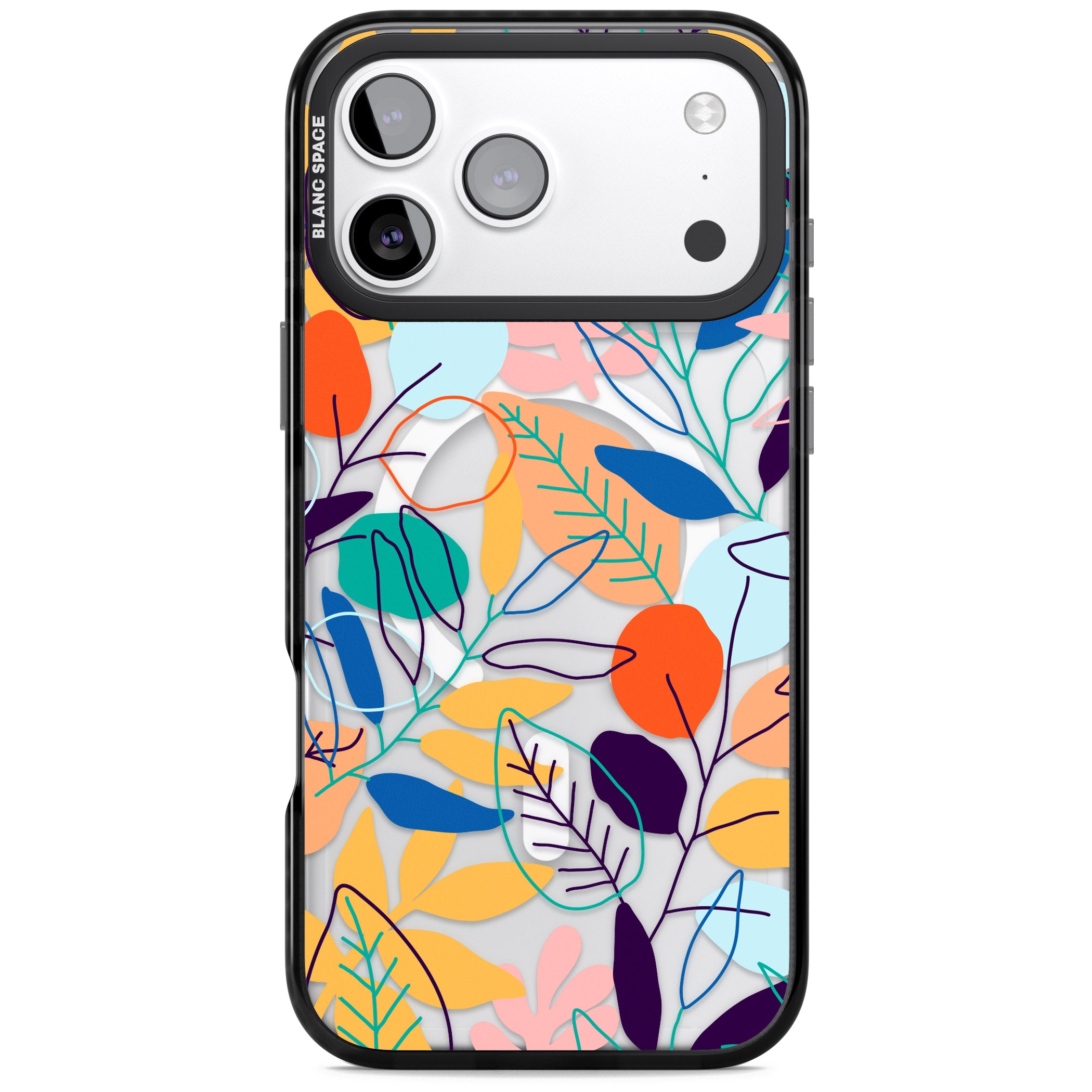 Abstract Line Drawn Leaves iPhone 17 Pro Impact Pro Black Phone Case