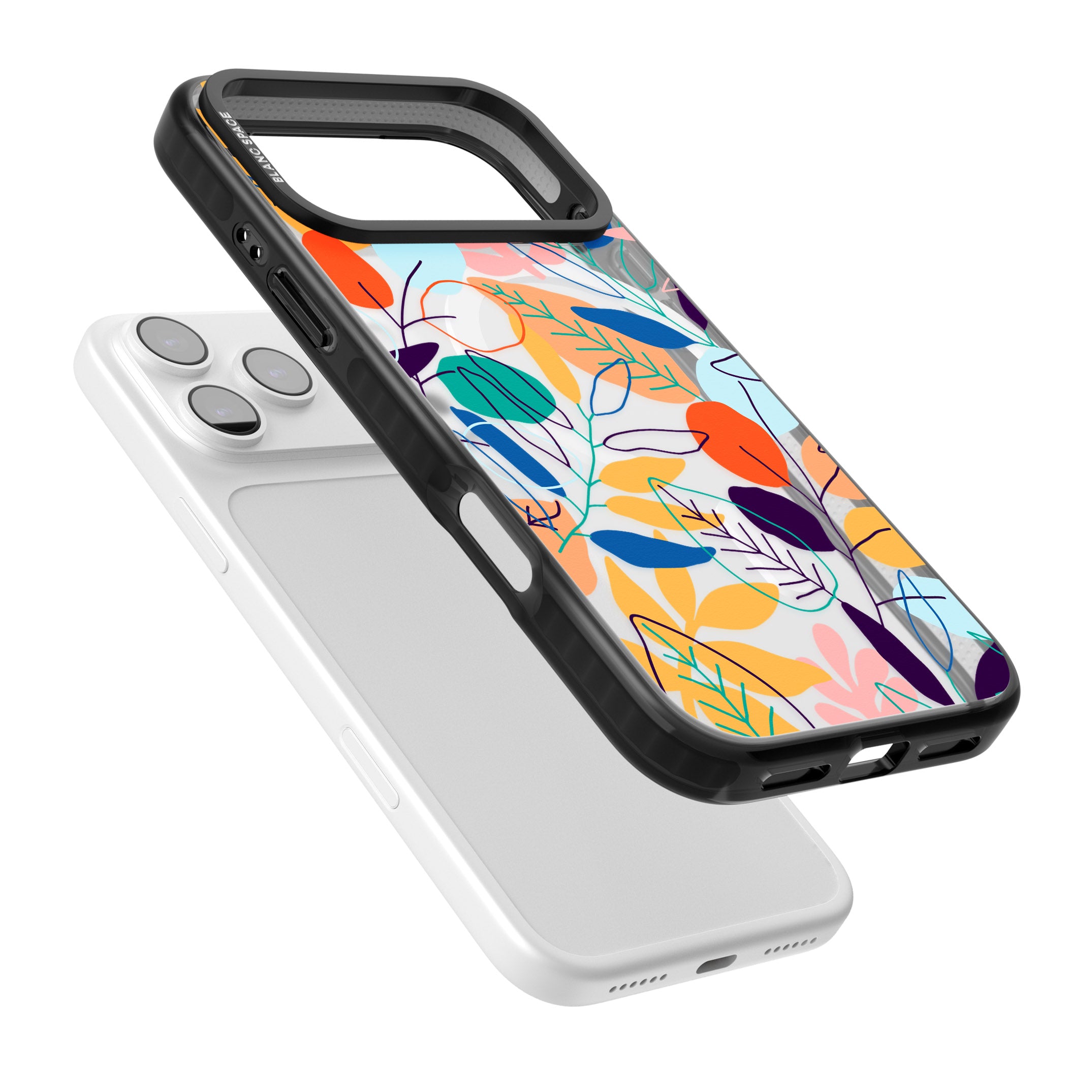 Abstract Line Drawn Leaves iPhone 17 Pro Impact Pro Black Phone Case Colours