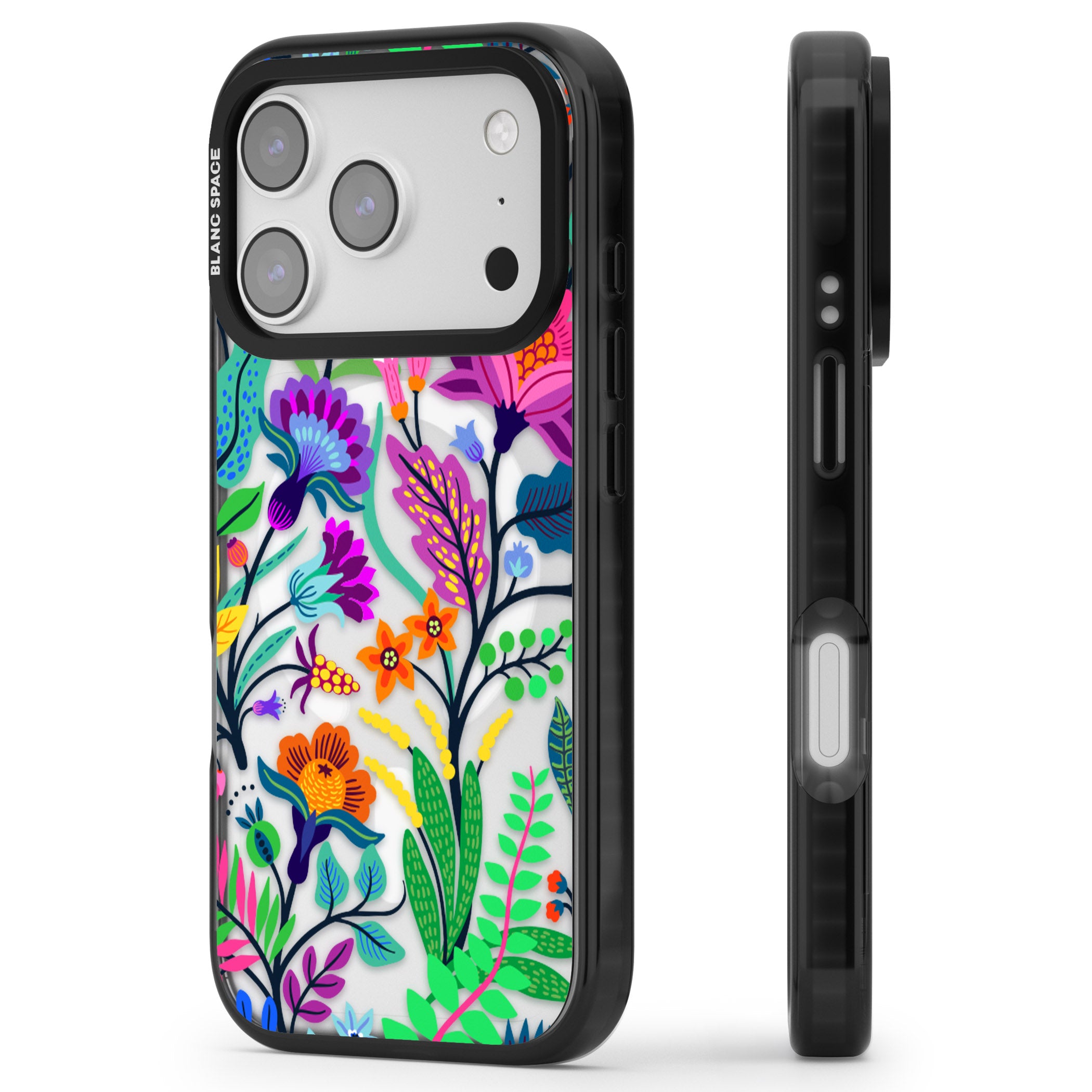 Floral Vibe iPhone 17 Pro Impact Pro Black Phone Case Side Profile