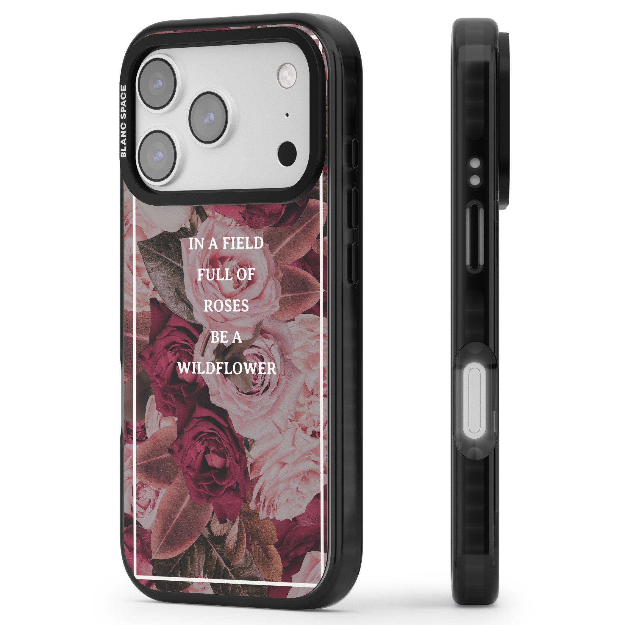 Wildflower Floral Quote iPhone 17 Pro Impact Pro Black Phone Case Side Profile