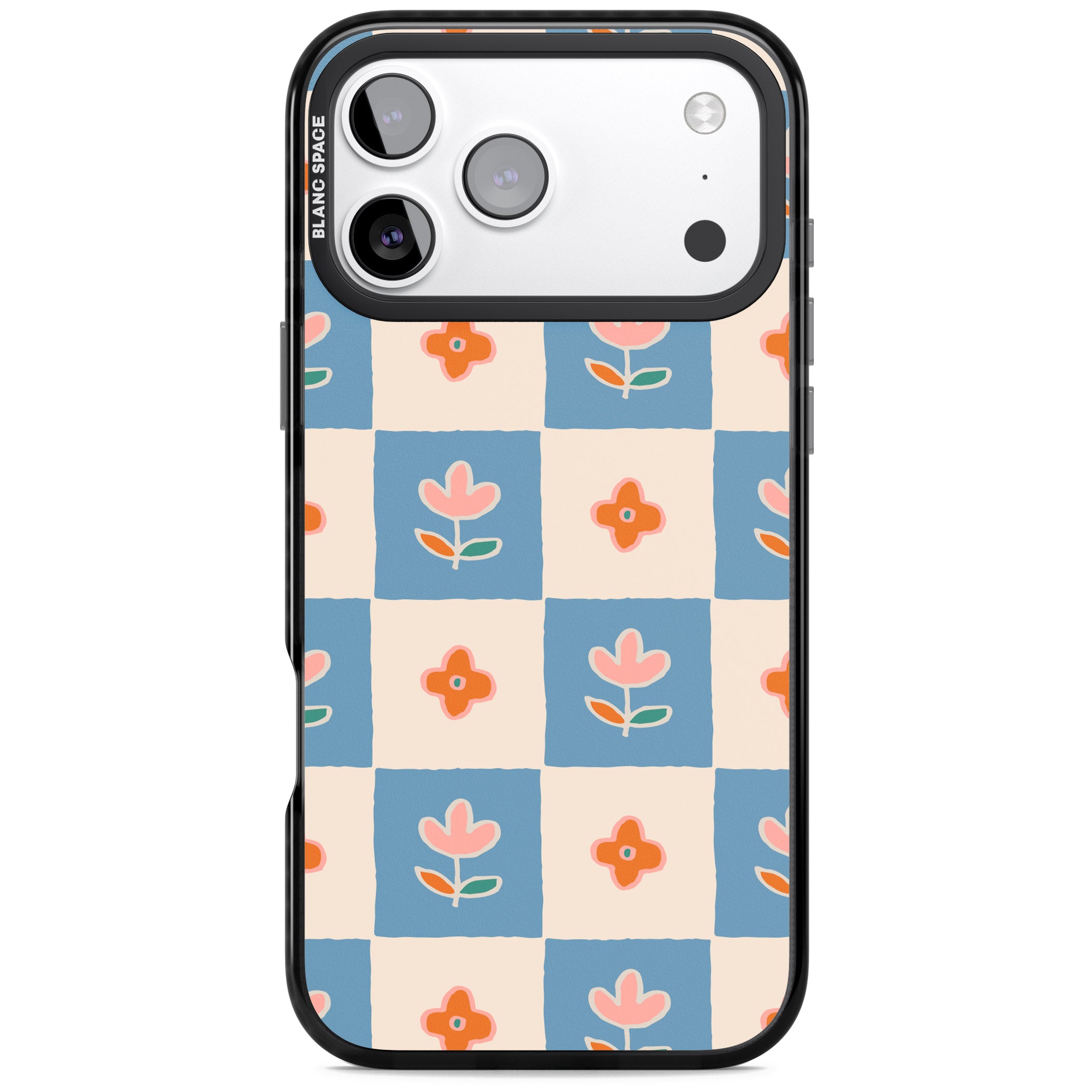 Vintage Bloom Checkered iPhone 17 Pro Impact Pro Black Phone Case