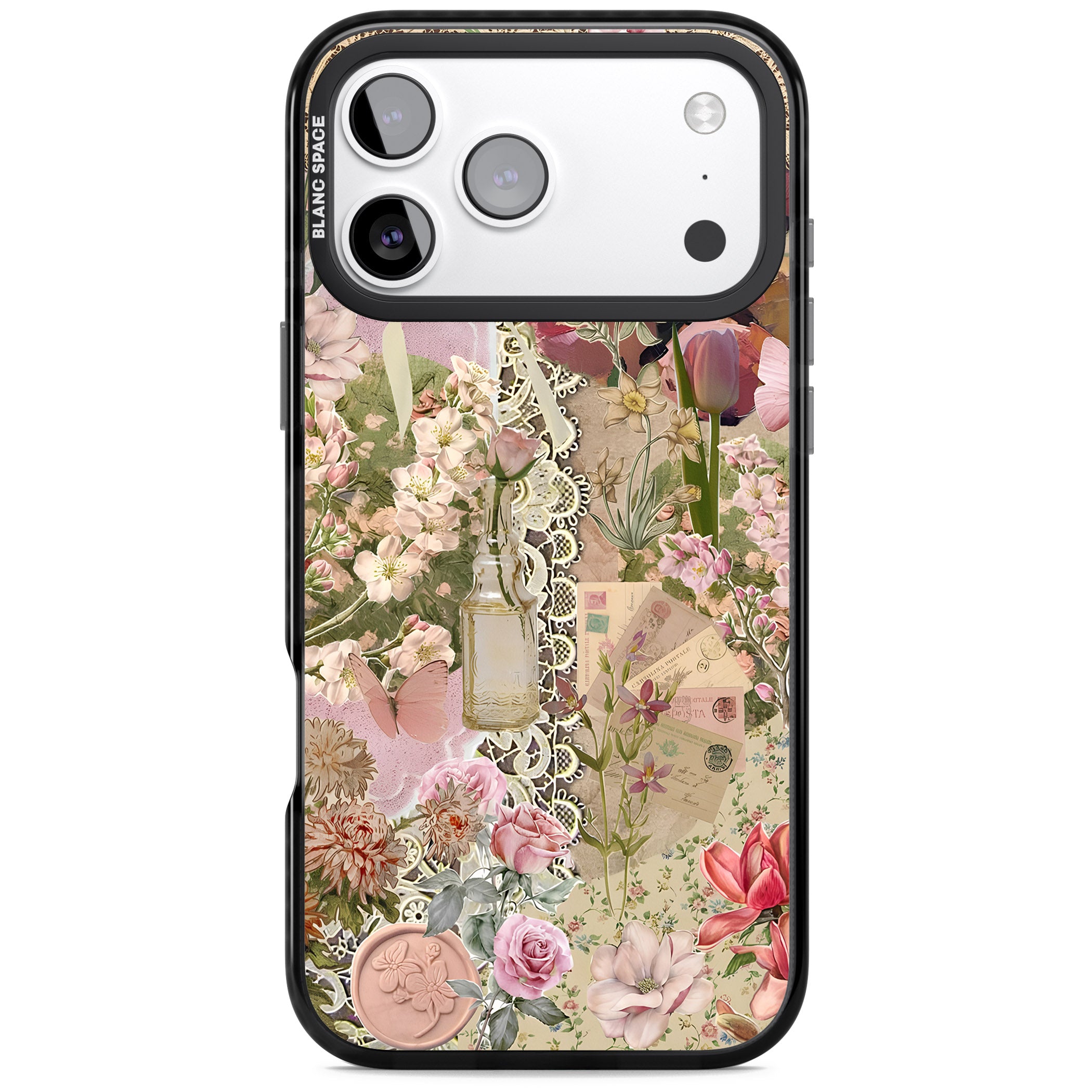 Soft Pink Flower Collage iPhone 17 Pro Impact Pro Black Phone Case