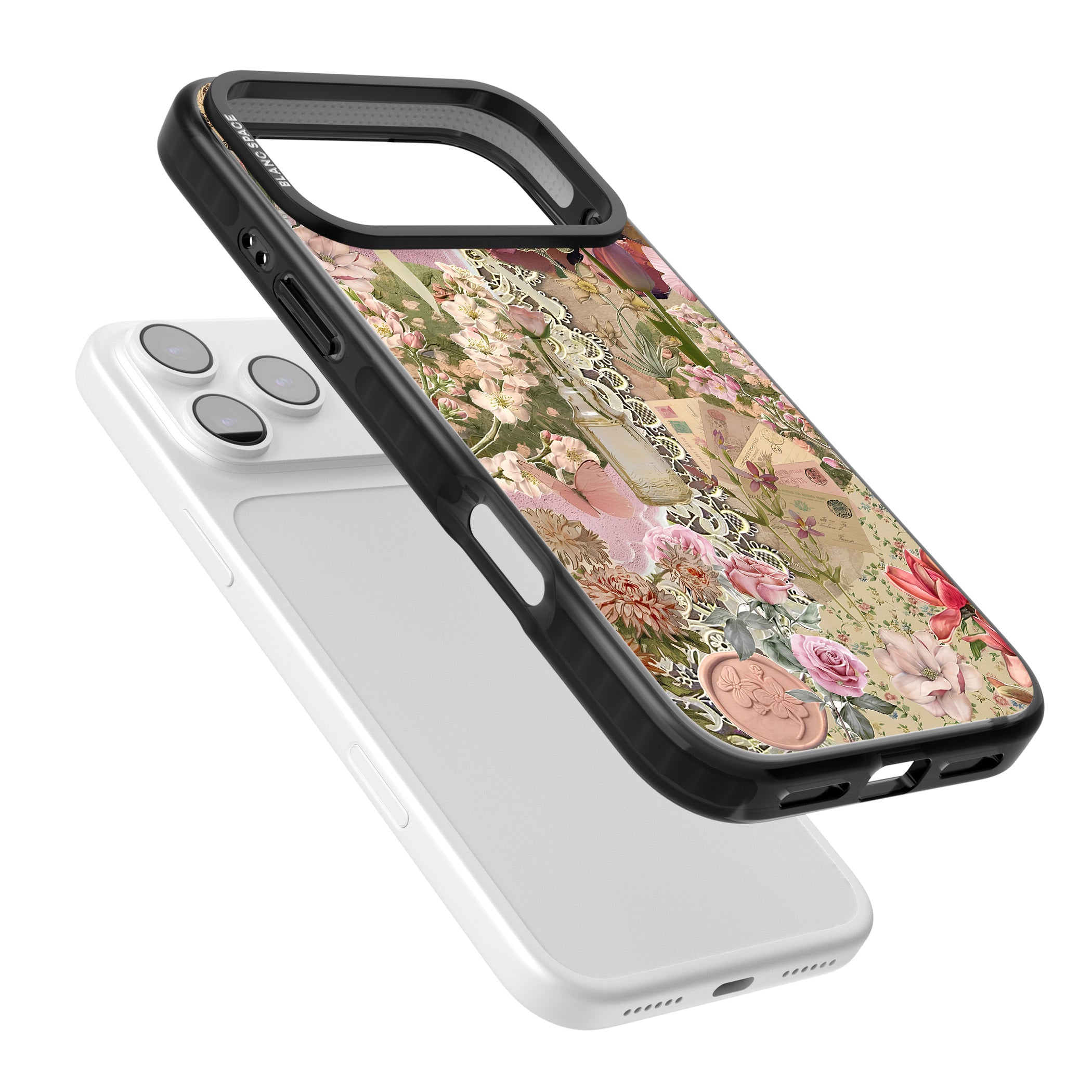 Soft Pink Flower Collage iPhone 17 Pro Impact Pro Black Phone Case Colours