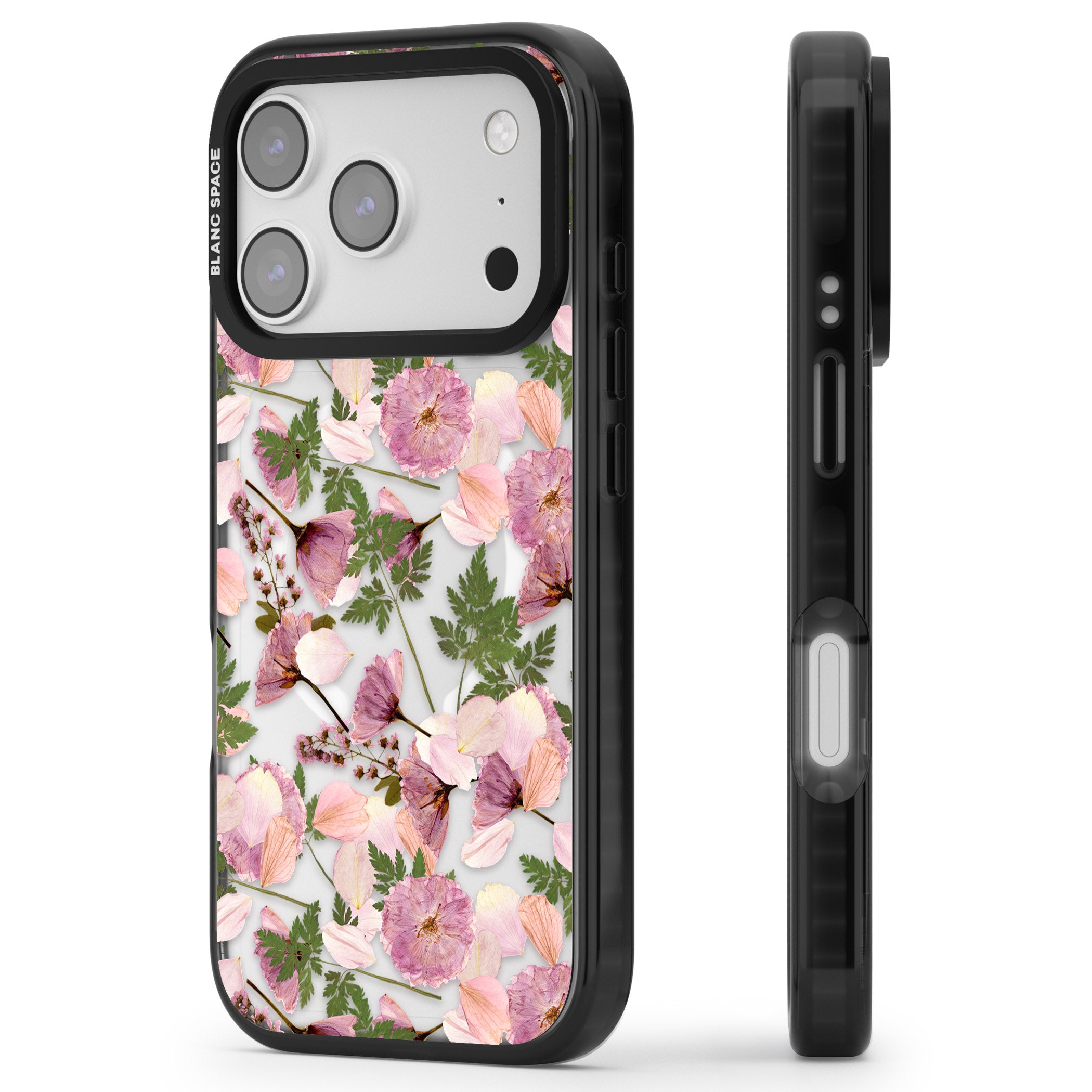 Pink Floral Appreciation iPhone 17 Pro Impact Pro Black Phone Case Side Profile