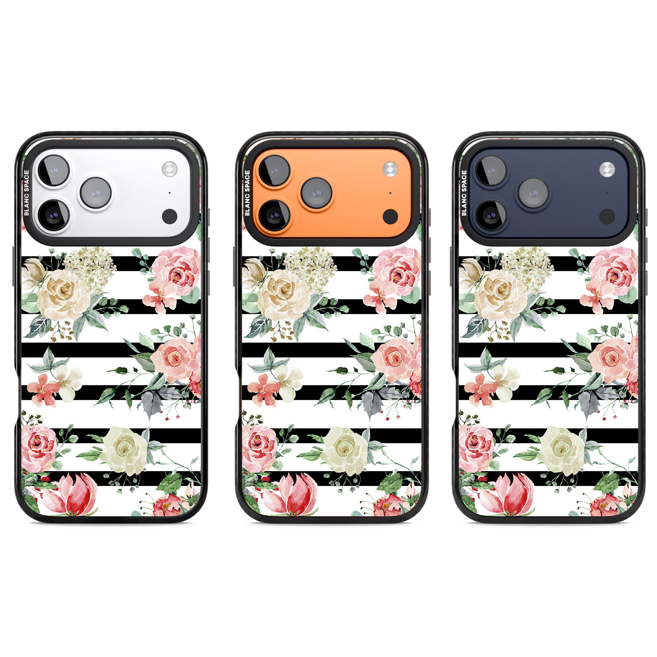 Floral Stripes iPhone 17 Pro Impact Pro Black Phone Case APT Impact Protection