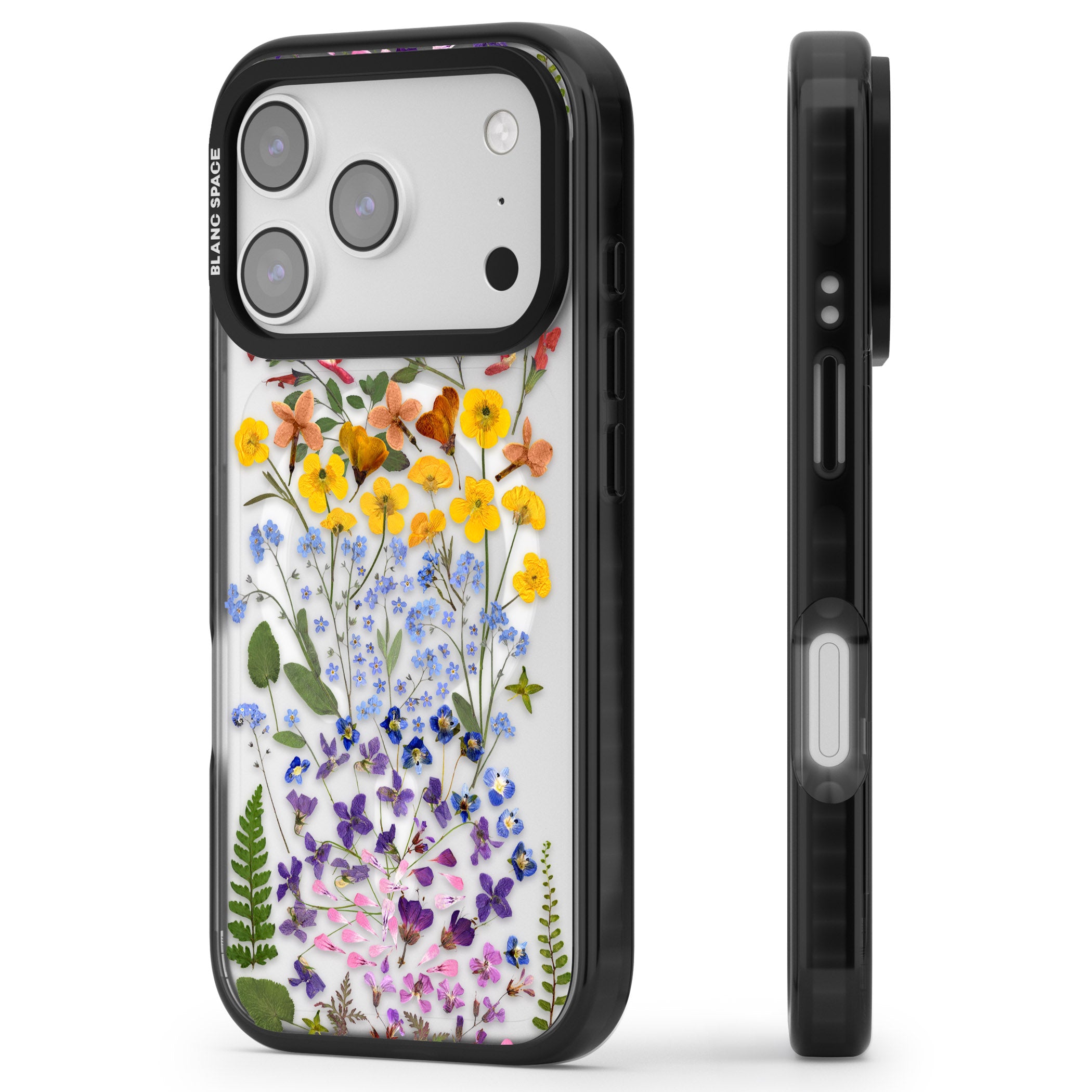 Pressed Wildflower Stripe iPhone 17 Pro Impact Pro Black Phone Case Side Profile
