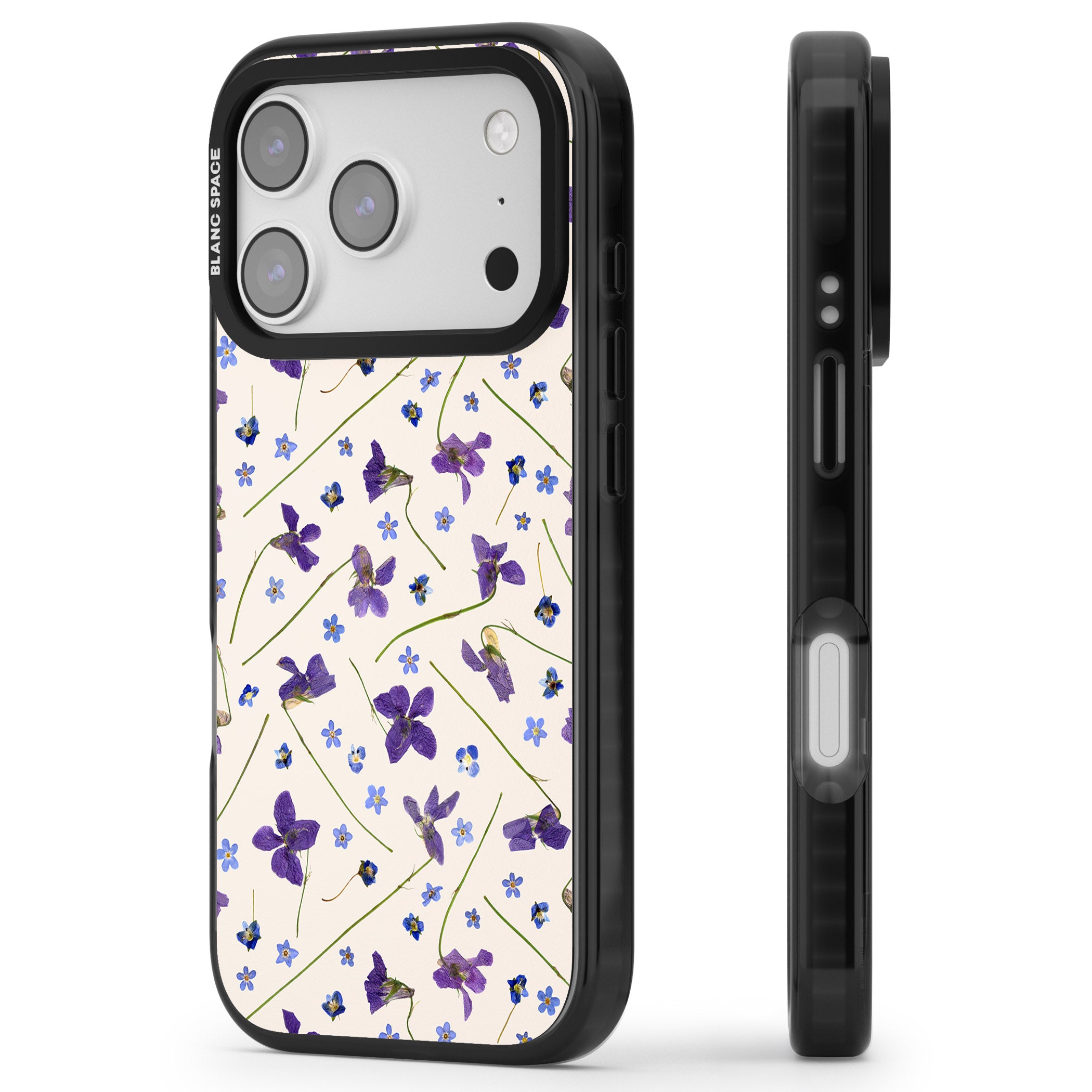 Violet Floral Dream Cream iPhone 17 Pro Impact Pro Black Phone Case Side Profile