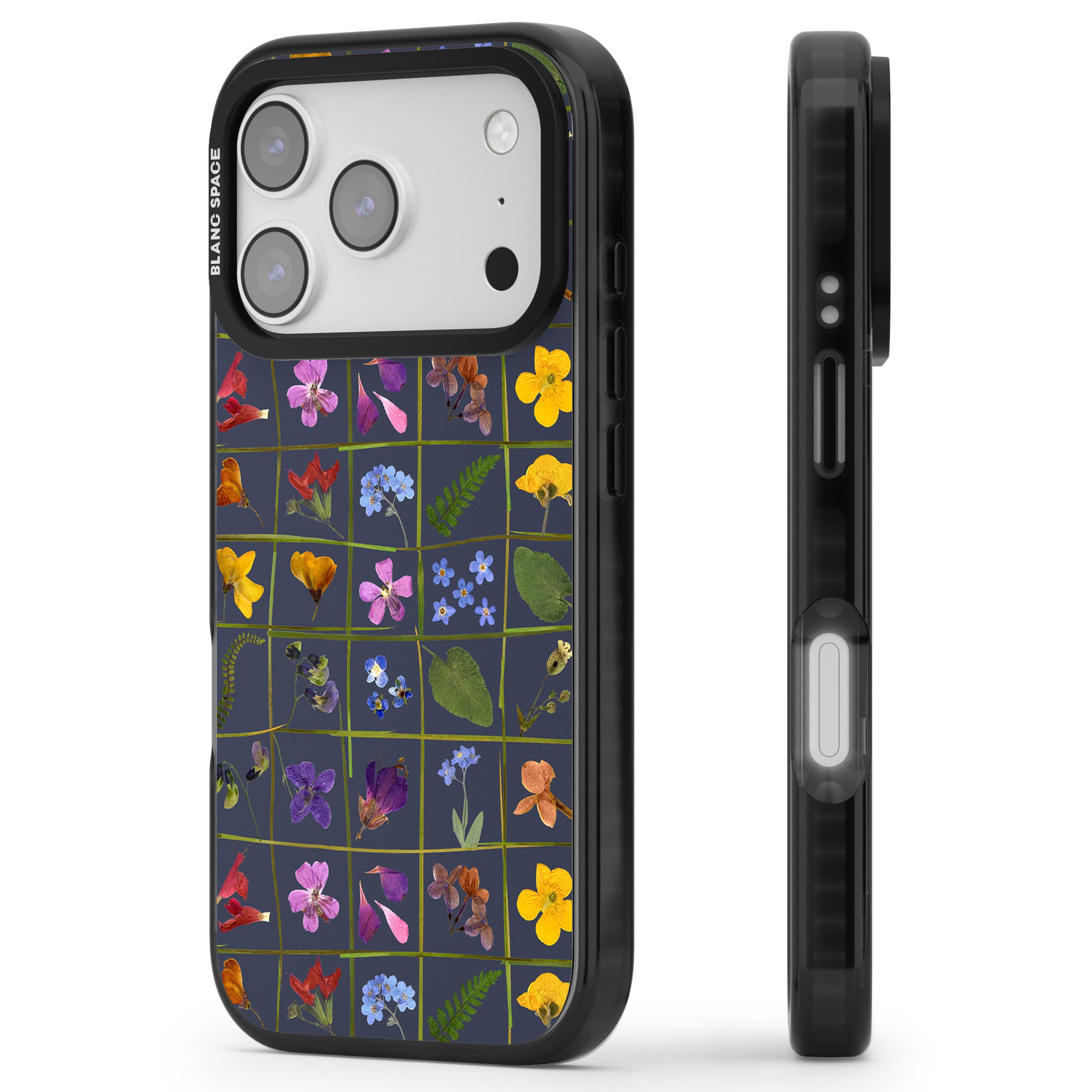 Wildflower Grid iPhone 17 Pro Impact Pro Black Phone Case Side Profile