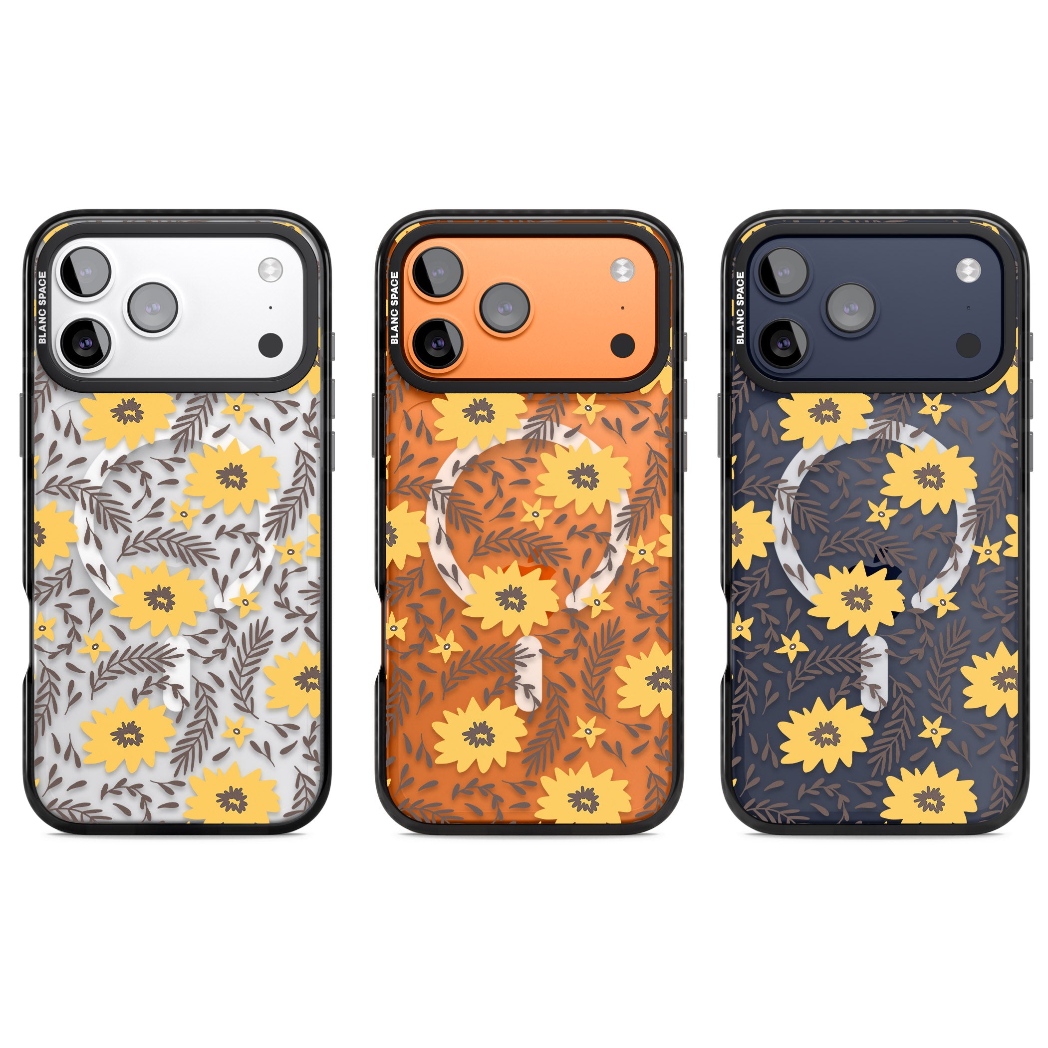 Yellow Blossoms Floral iPhone 17 Pro Impact Pro Black Phone Case APT Impact Protection