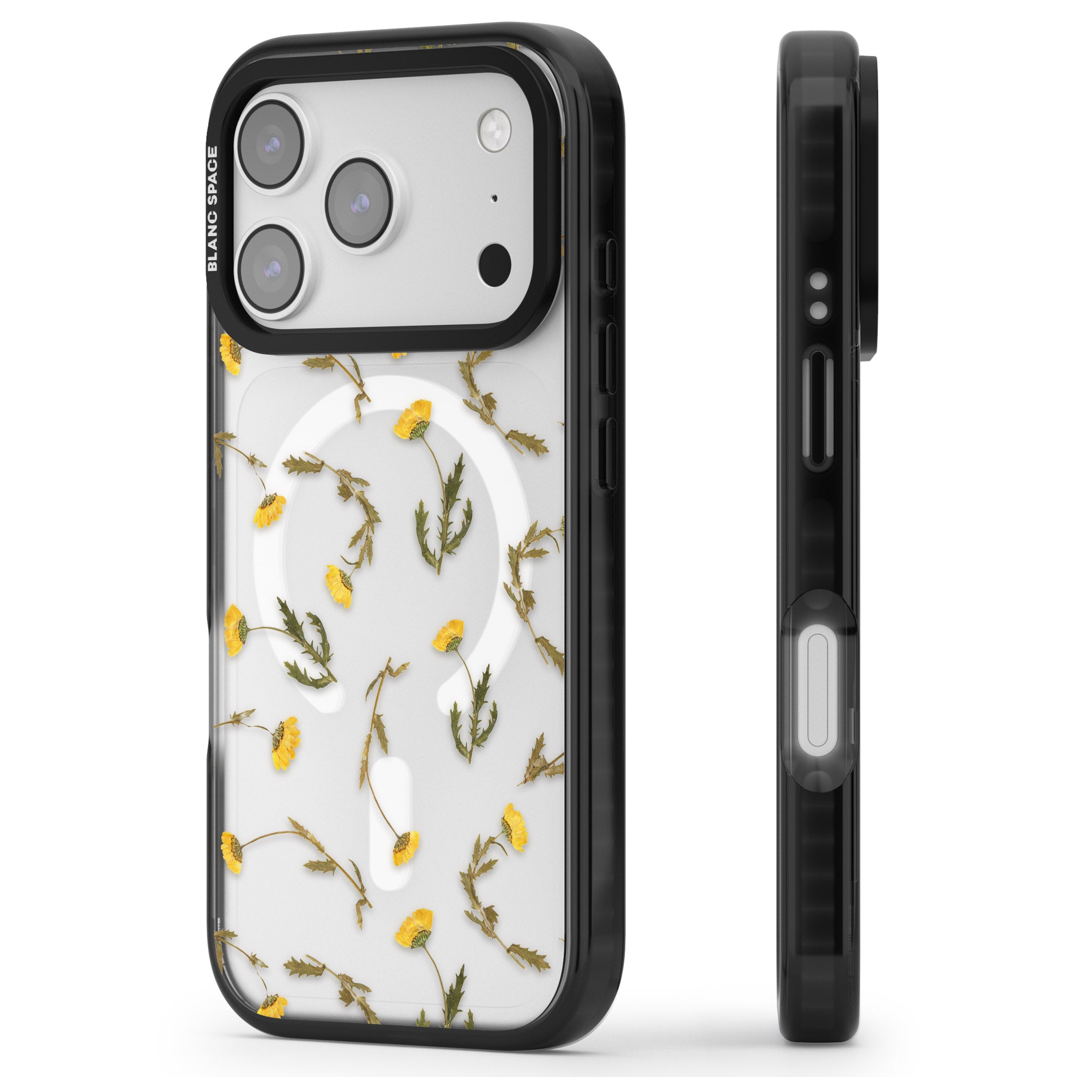 Wildflower Yellow iPhone 17 Pro Impact Pro Black Phone Case Side Profile