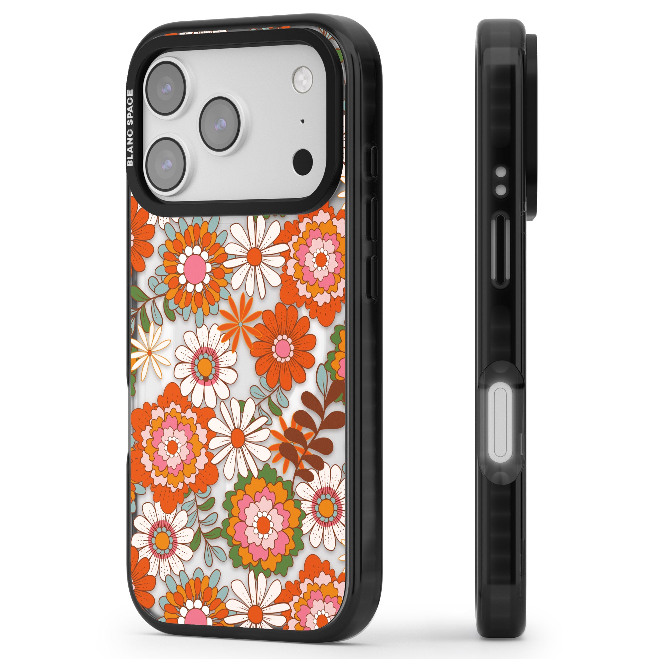Seventies Bloom iPhone 17 Pro Impact Pro Black Phone Case Side Profile