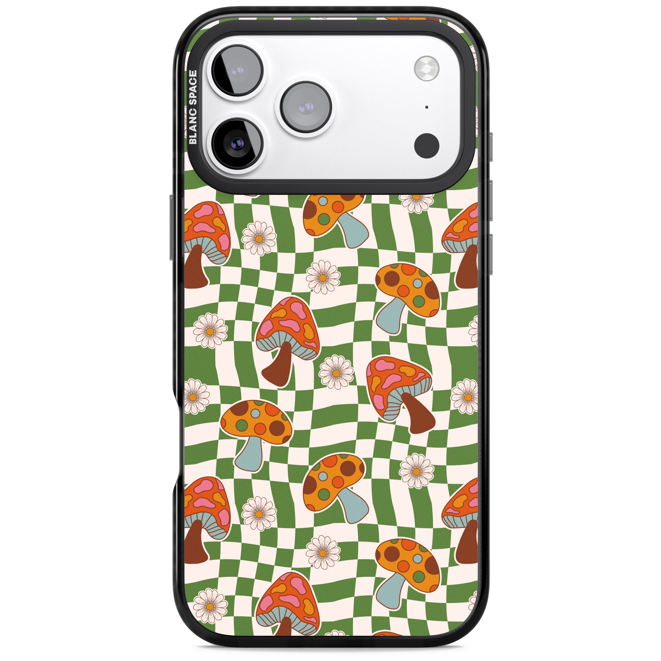 Wavy Checked Shroom & Bloom iPhone 17 Pro Impact Pro Black Phone Case