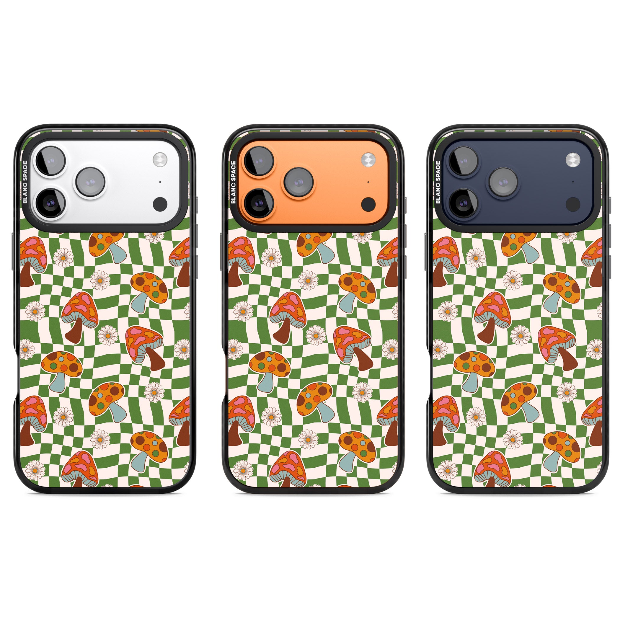 Wavy Checked Shroom & Bloom iPhone 17 Pro Impact Pro Black Phone Case APT Impact Protection