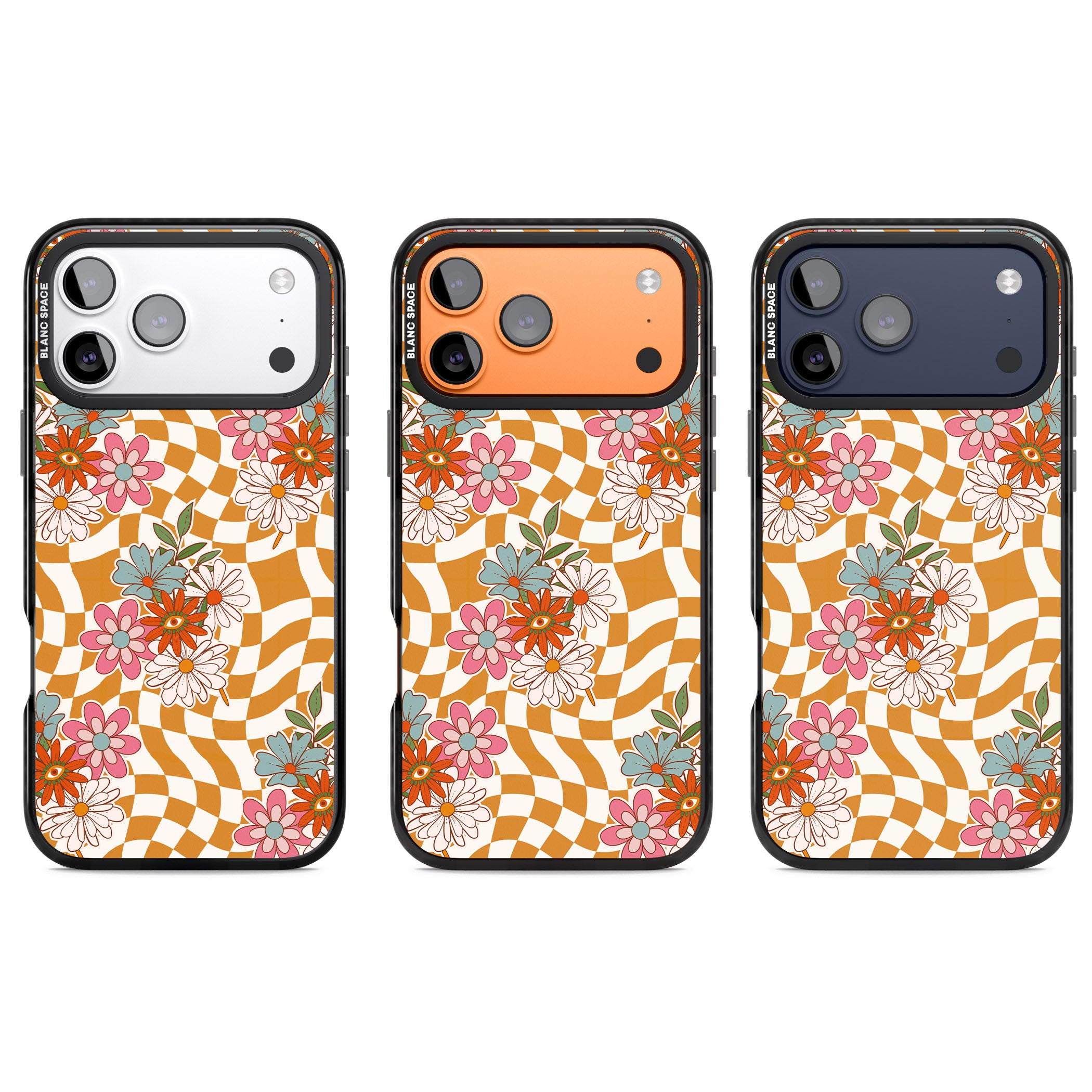 Wavy Checked Bloom iPhone 17 Pro Impact Pro Black Phone Case APT Impact Protection