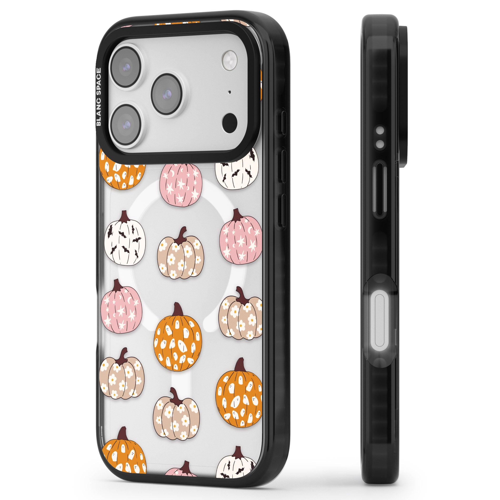Floral Pumpkins iPhone 17 Pro Impact Pro Black Phone Case Side Profile