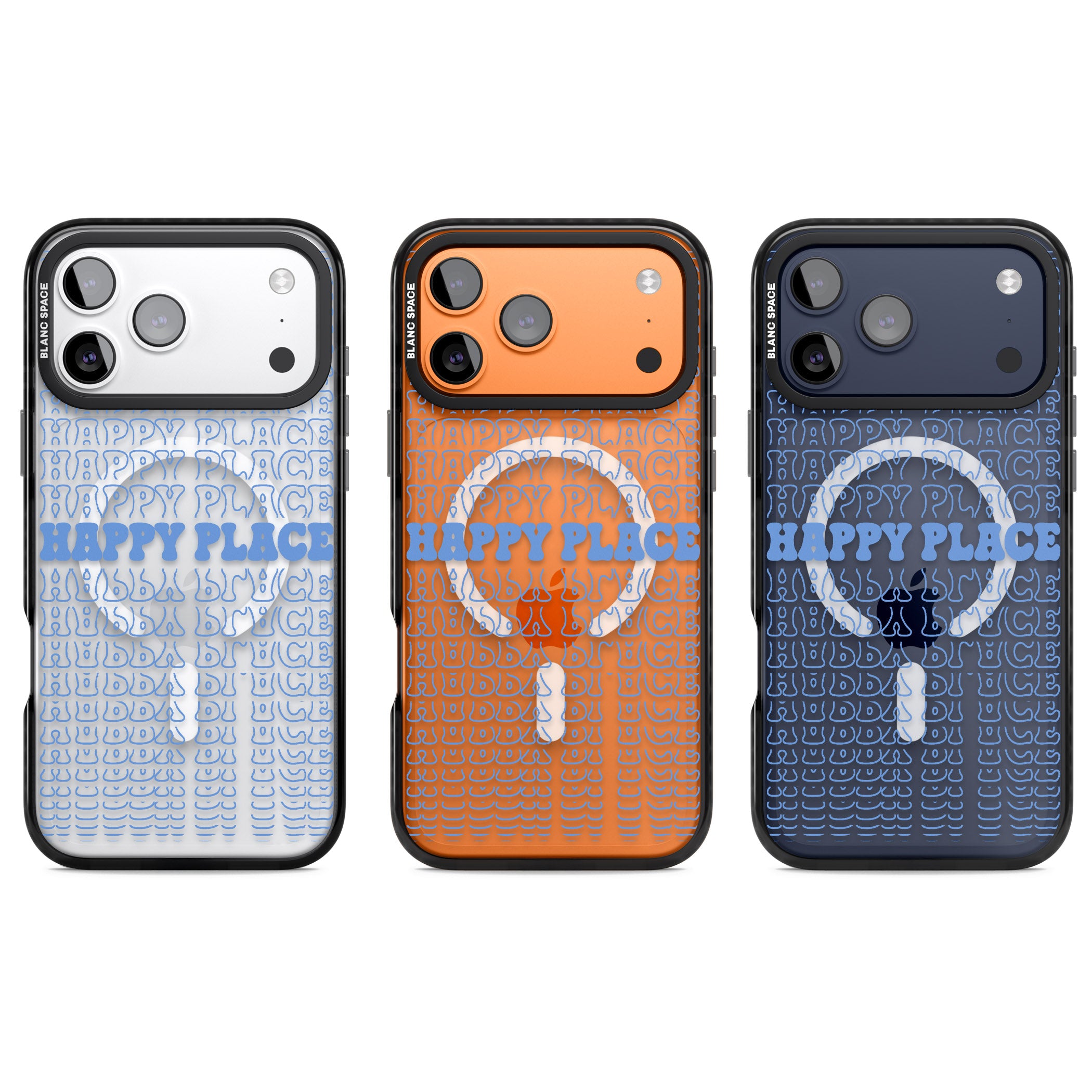 Happy Place (Blue) iPhone 17 Pro Impact Pro Black Phone Case APT Impact Protection