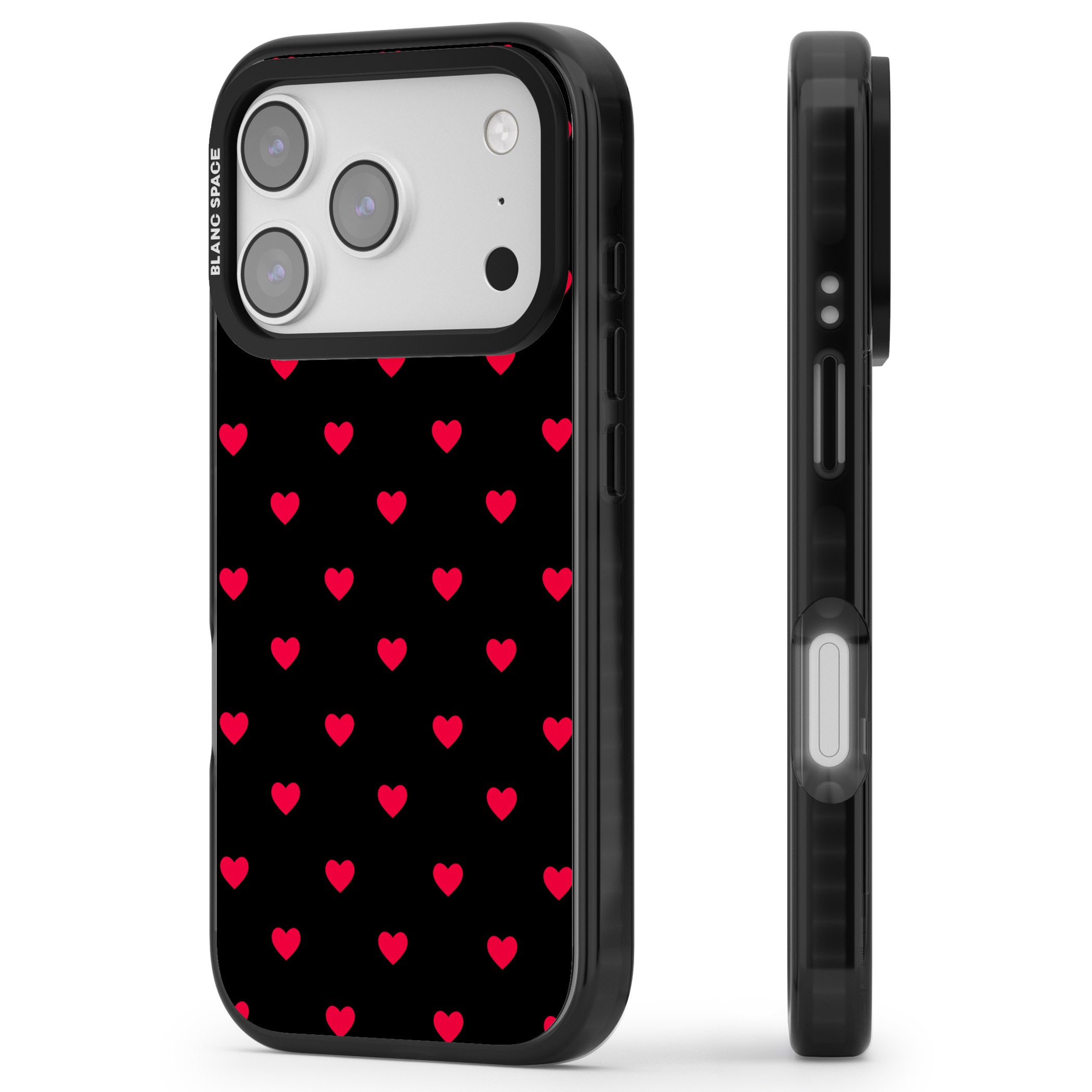 Small Heart Pattern: Red & iPhone 17 Pro Impact Pro Black Phone Case Side Profile