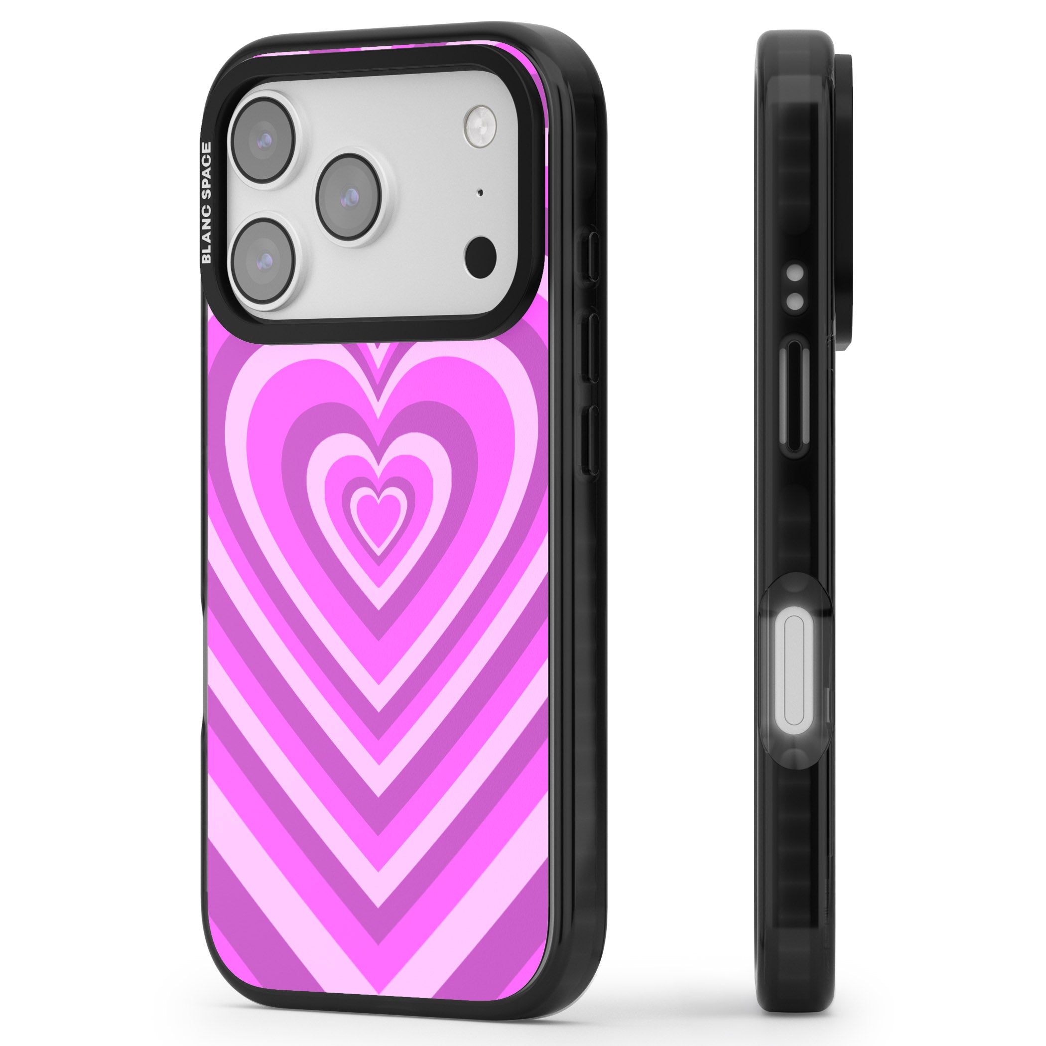 Pink Heart Illusion iPhone 17 Pro Impact Pro Black Phone Case Side Profile