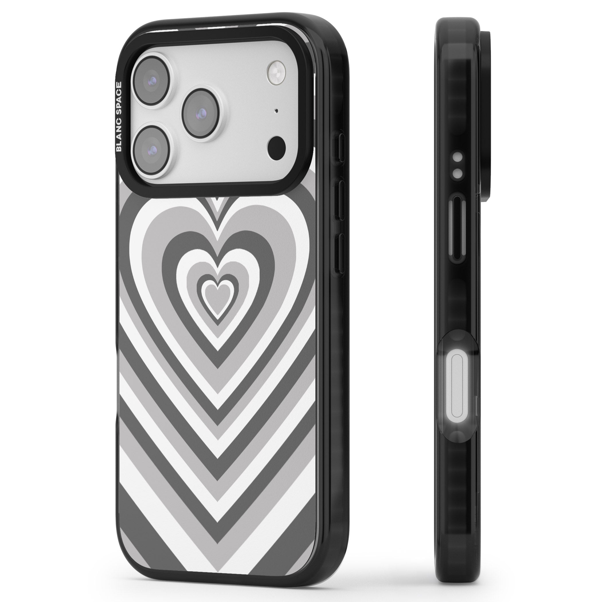 Monochrome Heart Illusion iPhone 17 Pro Impact Pro Black Phone Case Side Profile