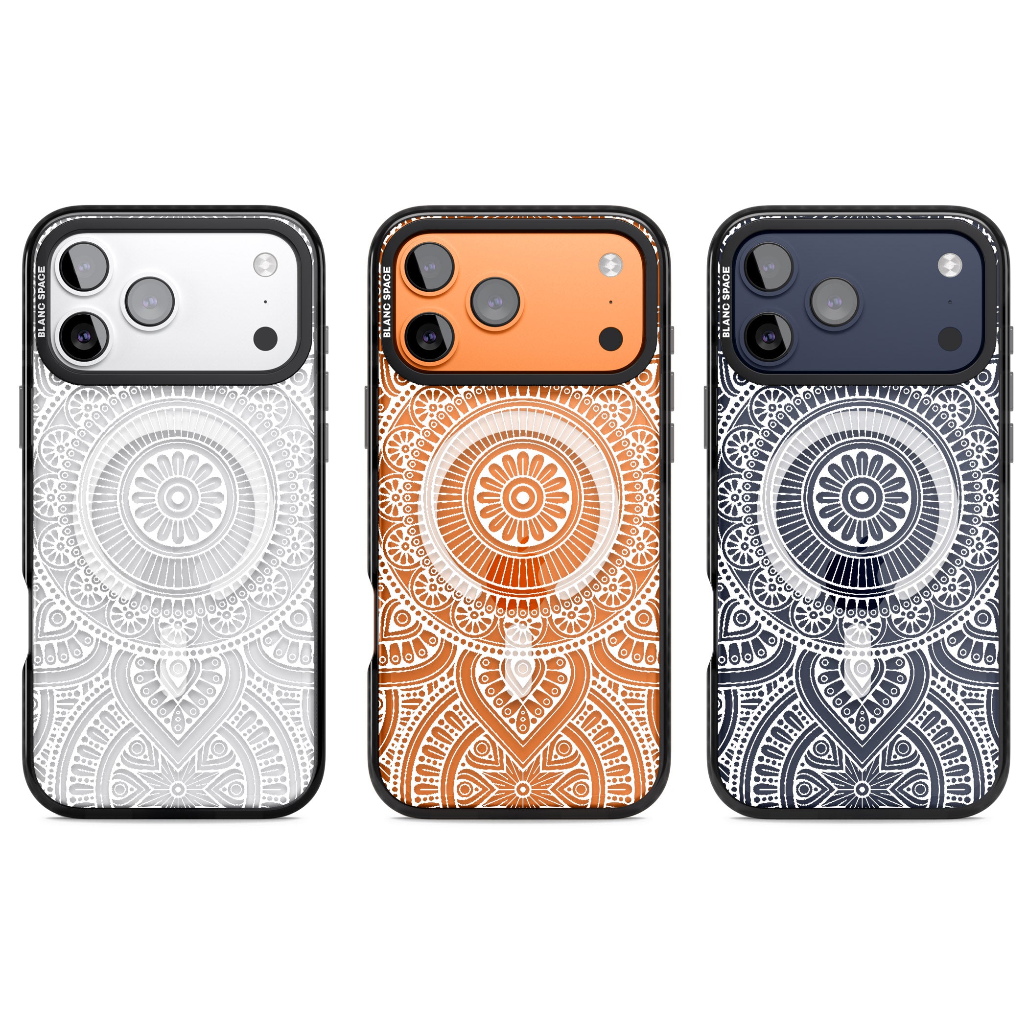 White Henna Flower Wheel iPhone 17 Pro Impact Pro Black Phone Case APT Impact Protection