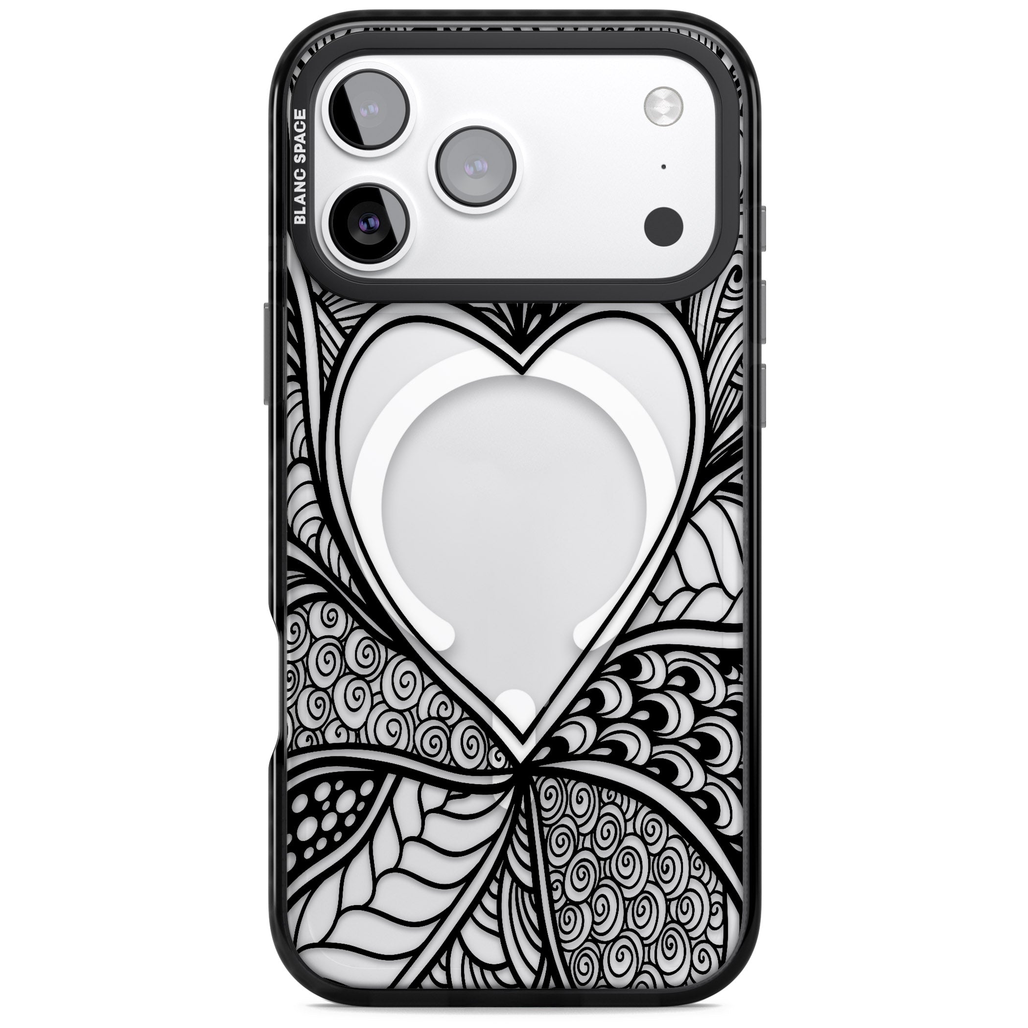 Black Henna Heart iPhone 17 Pro Impact Pro Black Phone Case