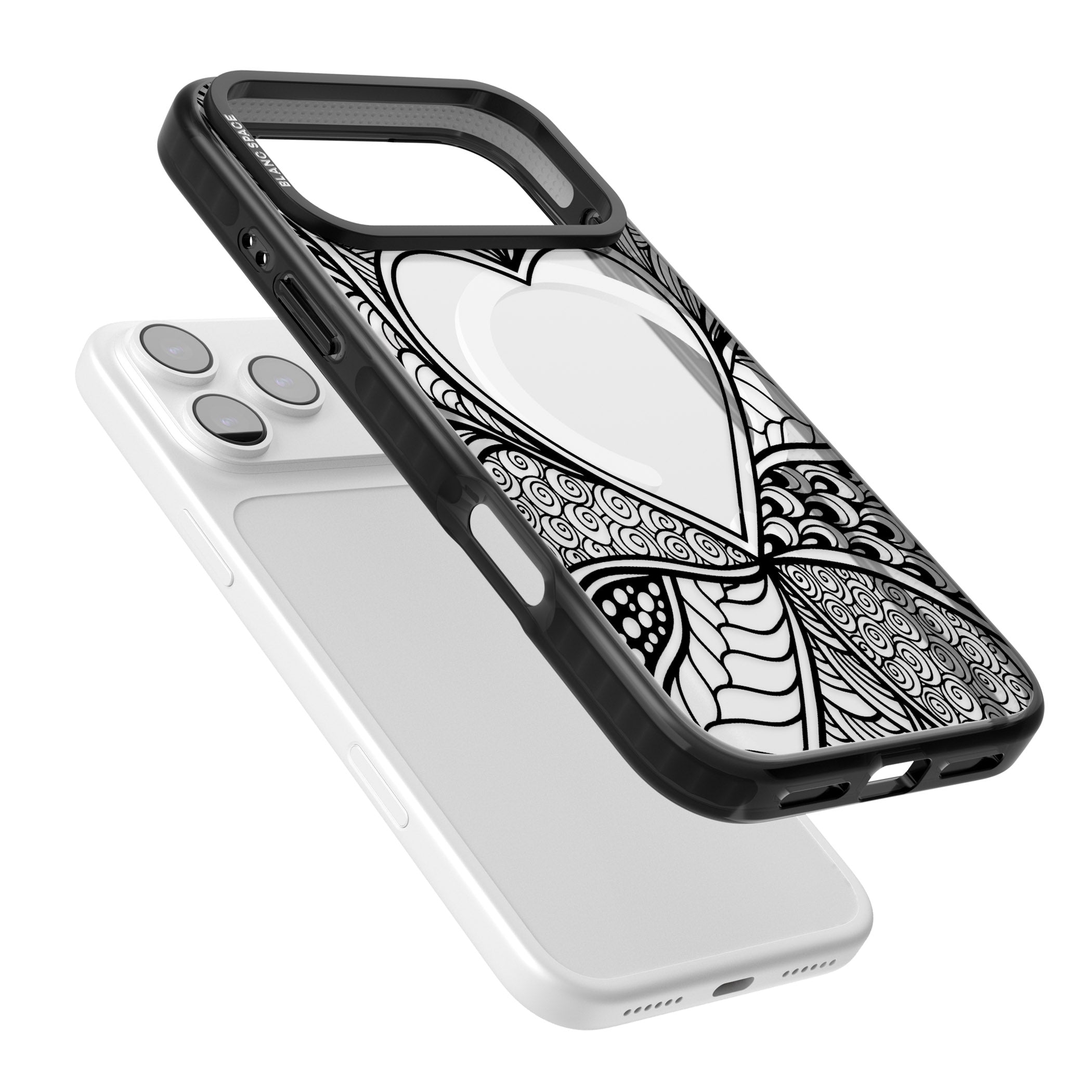 Black Henna Heart iPhone 17 Pro Impact Pro Black Phone Case Colours