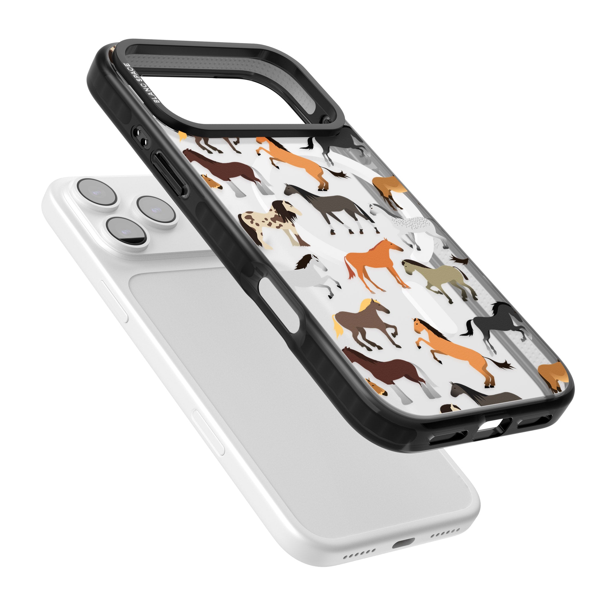 Horse Pattern iPhone 17 Pro Impact Pro Black Phone Case Colours